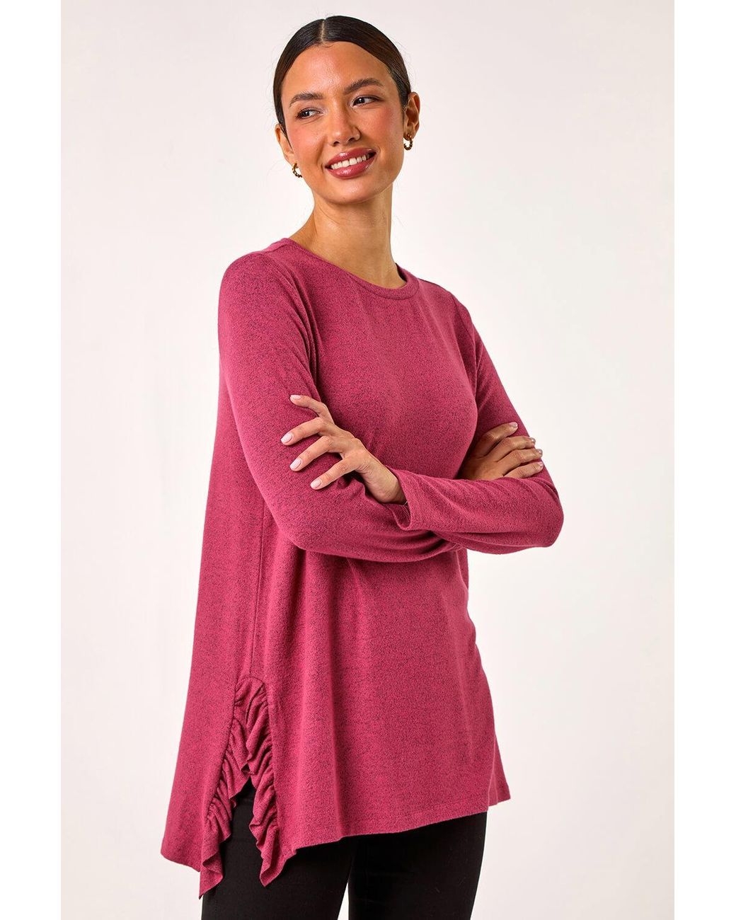 Roman Red Soft Touch Side Ruffle Top