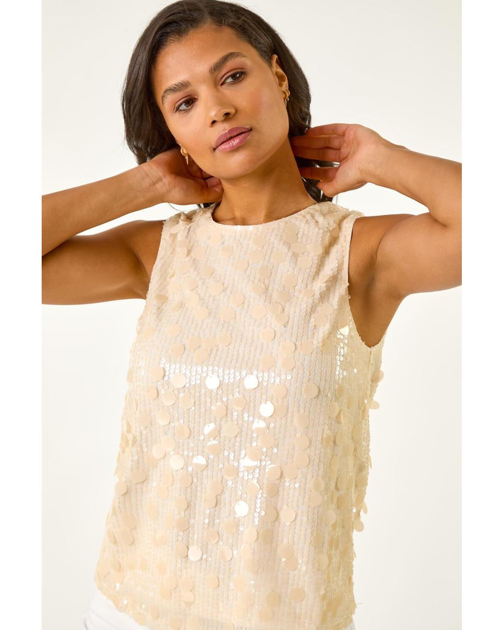 Roman Natural Circle Sequin Sleeveless Top