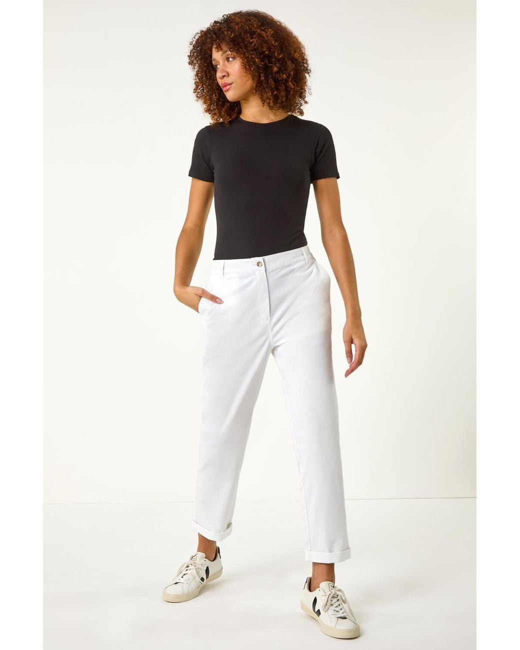 Roman White Cotton Stretch Chino Trousers