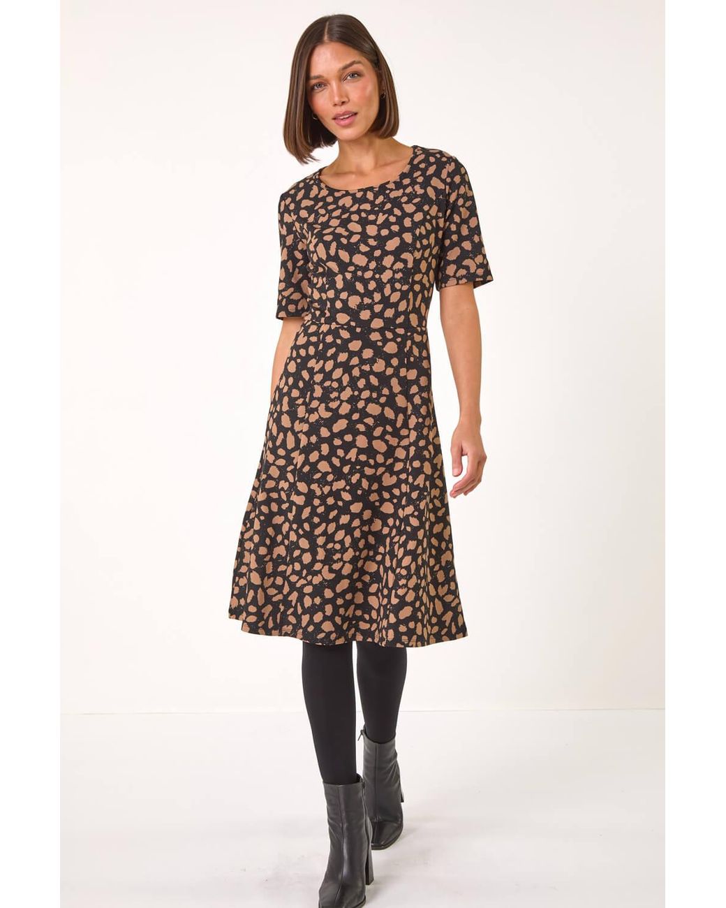 Roman Natural Spot Print Panel Midi Dress