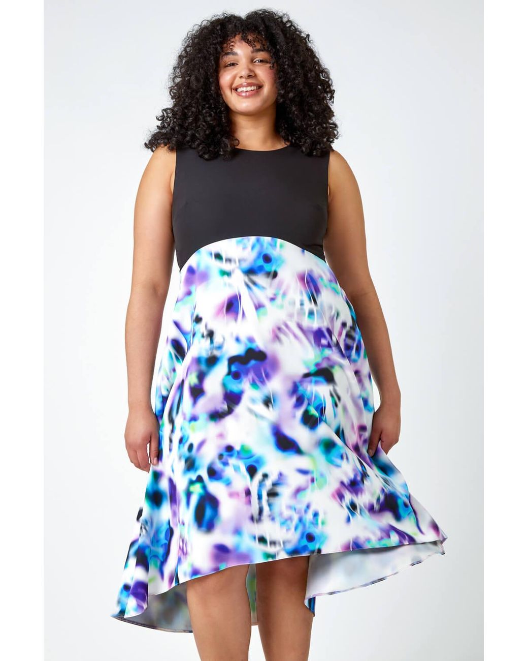 Roman Curve Blue Premium Stretch Abstract Midi Dress