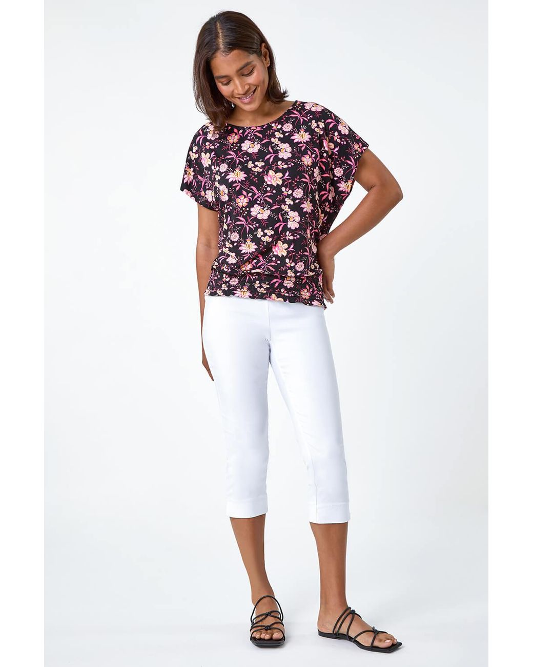 Roman Floral Shirred Stretch Waist T-Shirt