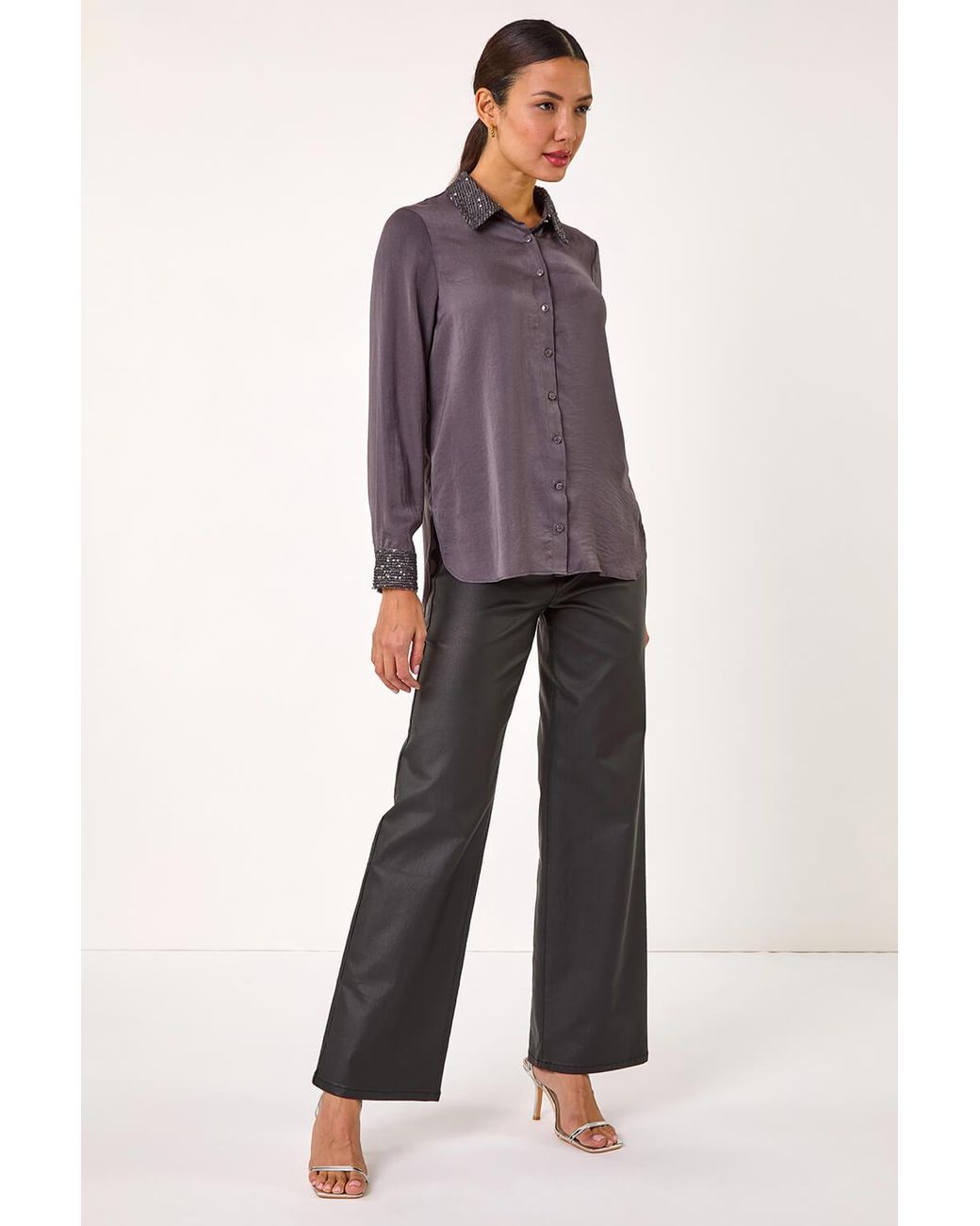Roman Purple Sequin Collar And Cuff Shirt