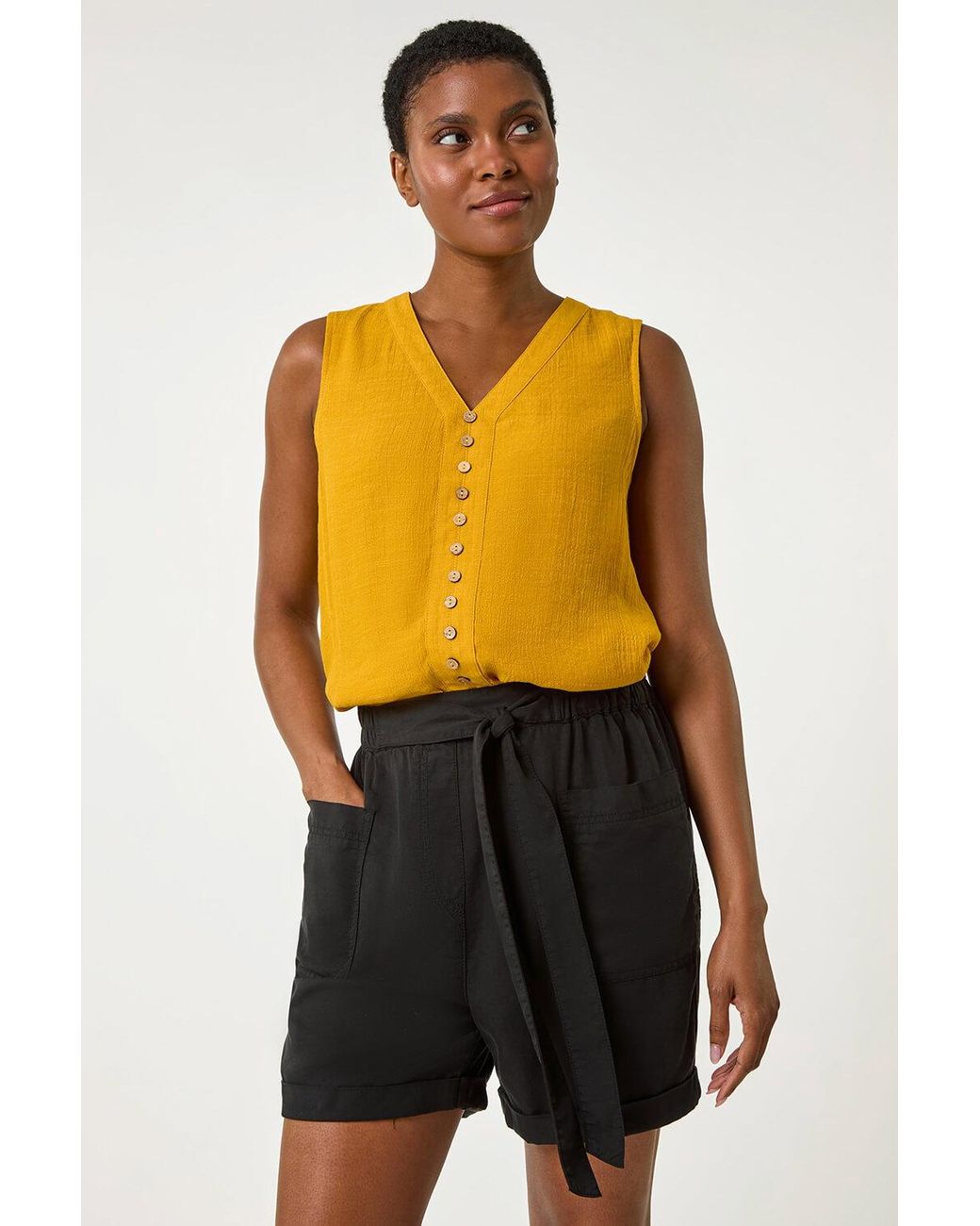 Roman Orange Sleeveless Button Detail Vest