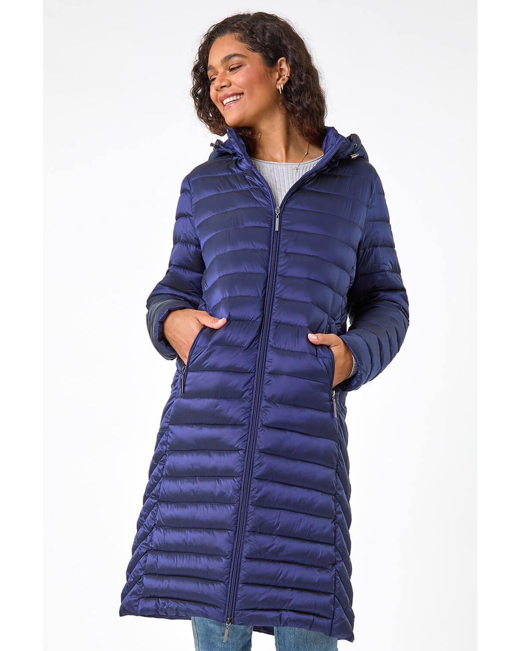 Roman Blue Longline Hooded Padded Coat
