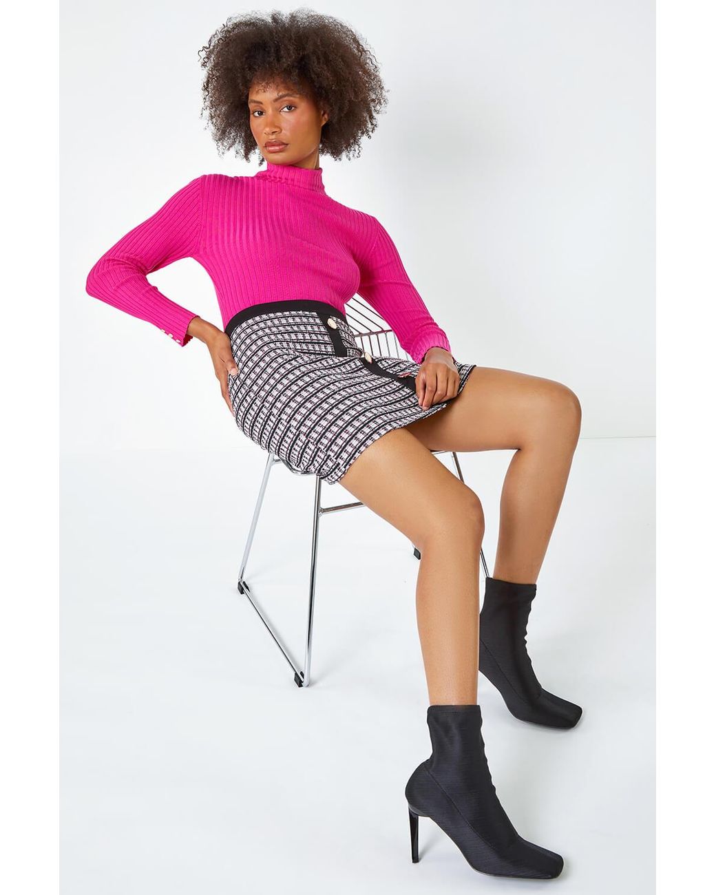 D.u.s.k Pink Contrast Check Button Boucle Skirt