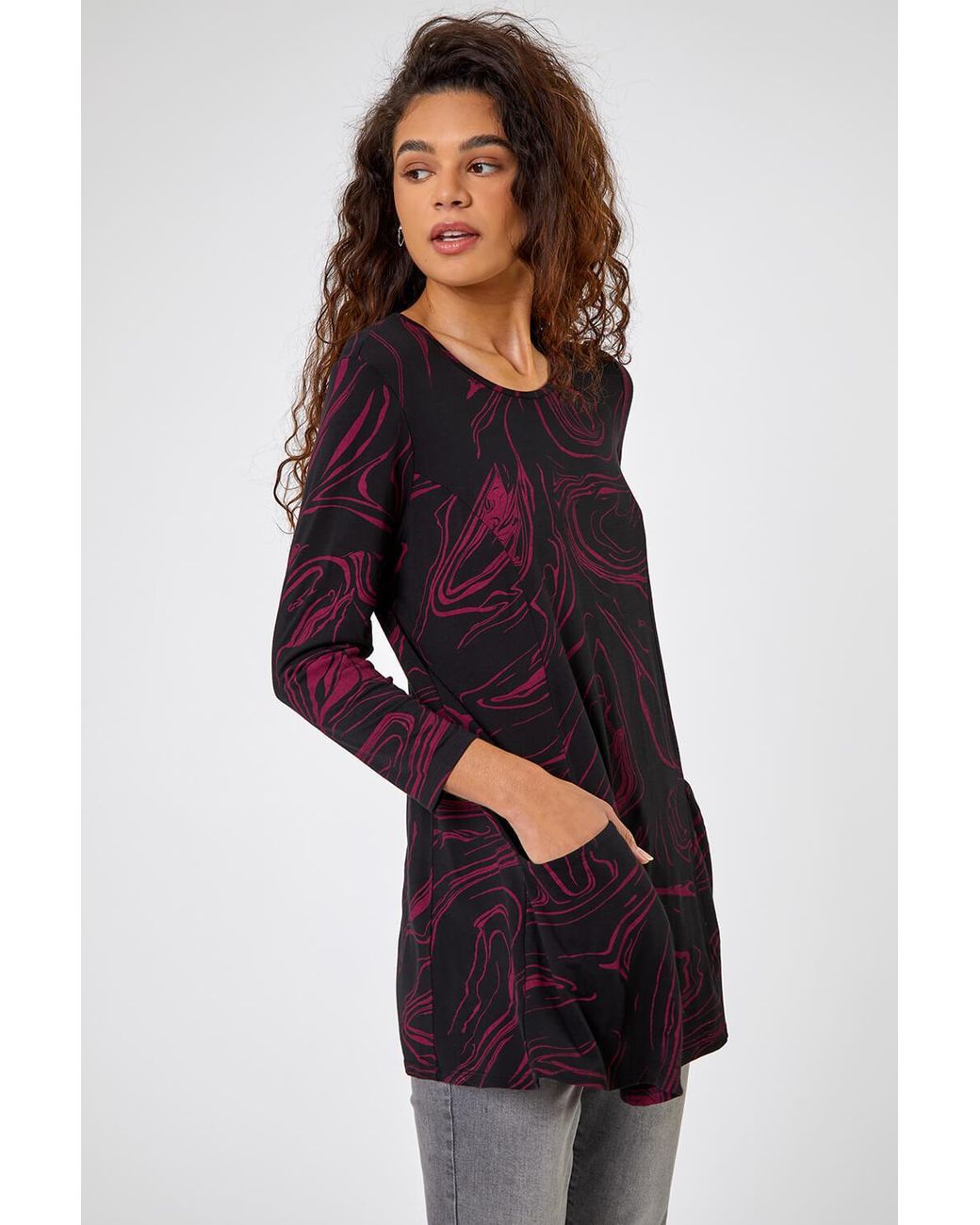 Roman Multicolor Swirl Print Pocket Tunic Top