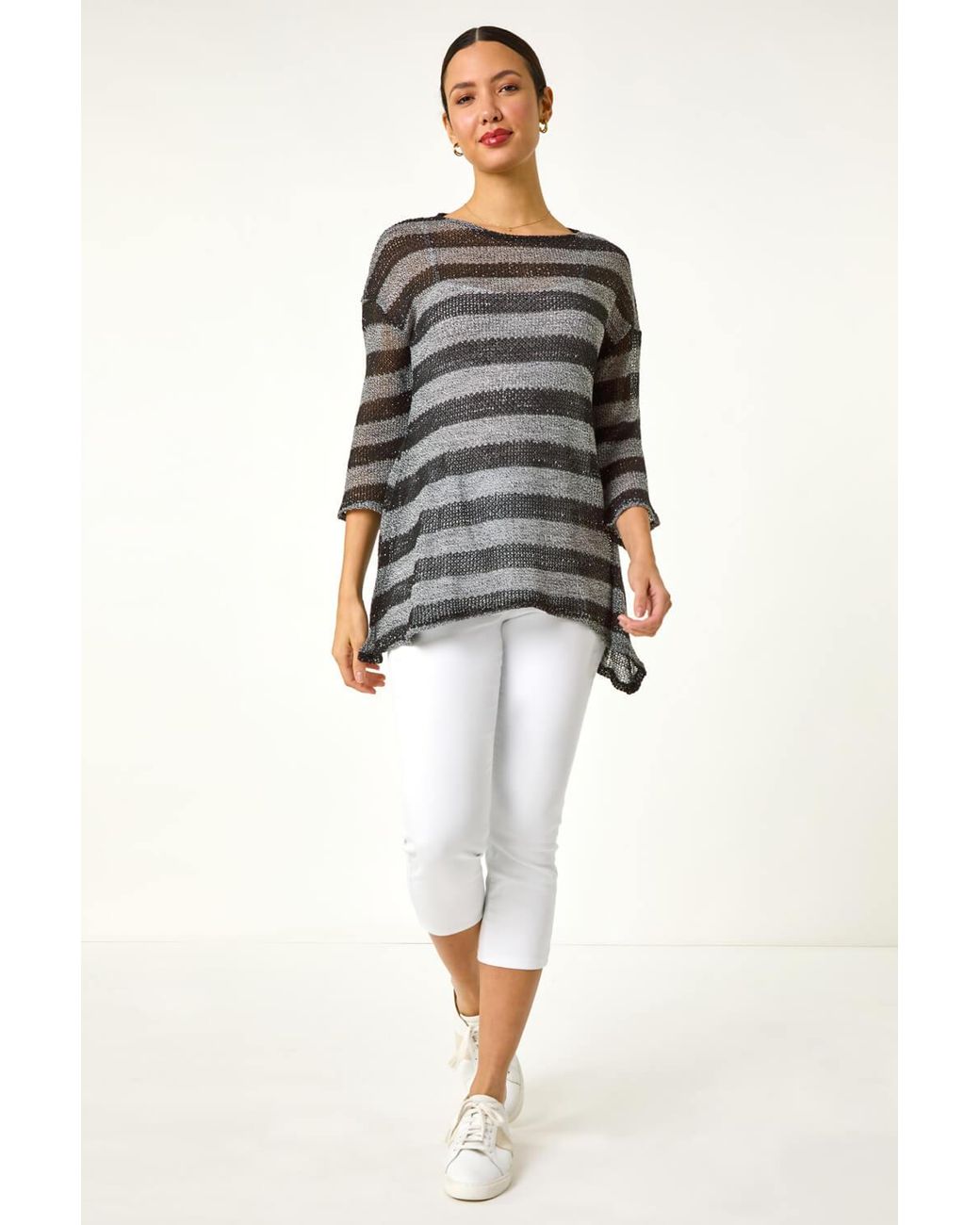 Roman Black Metallic Stripe Knit Top