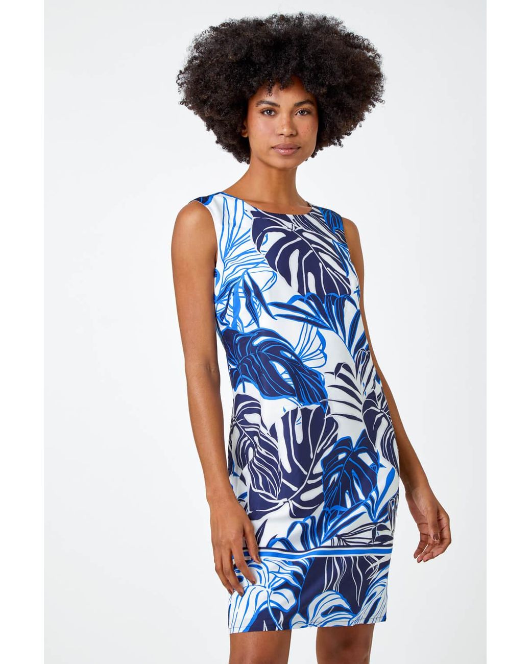 Roman Blue Leaf Border Print Shift Dress