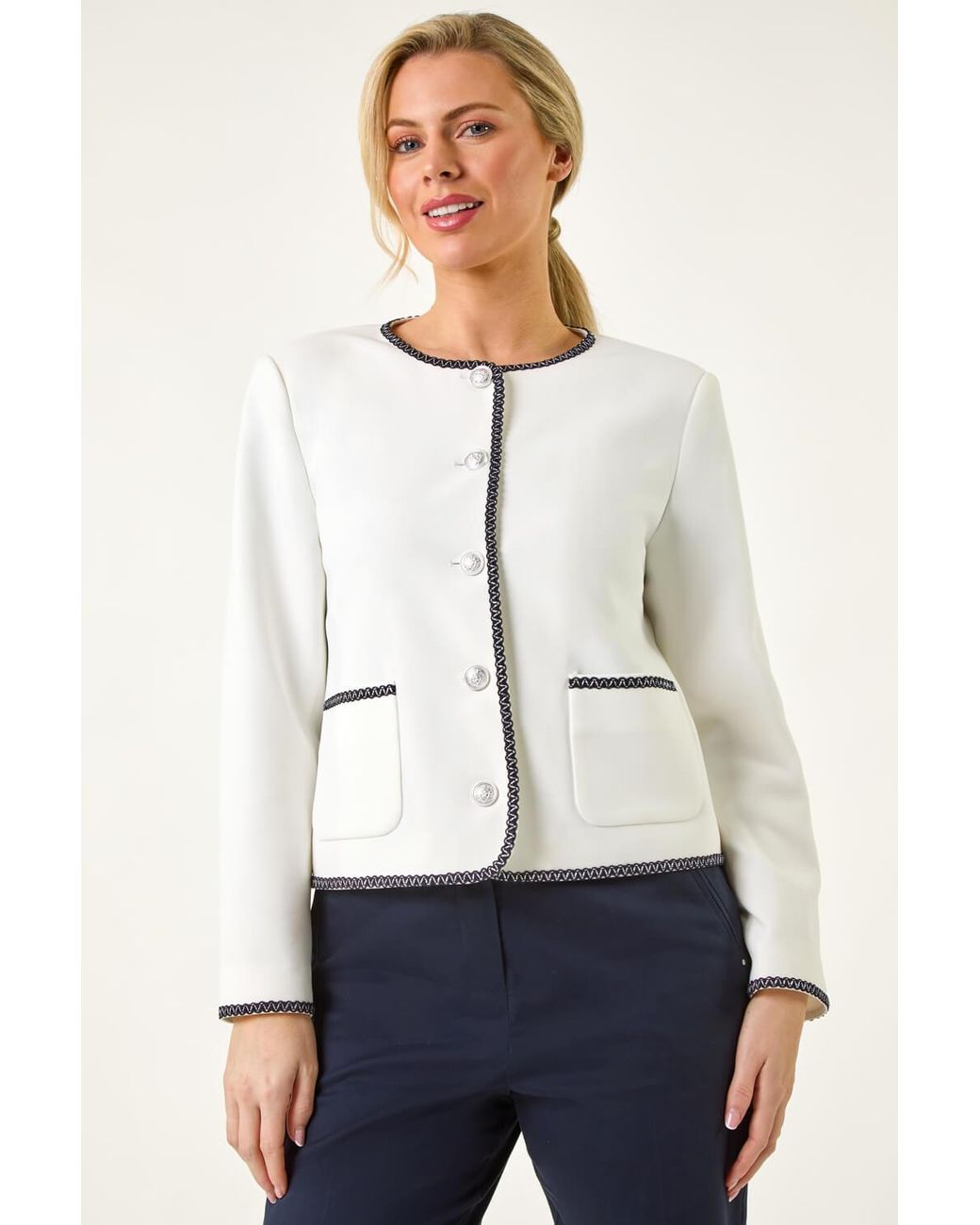 Roman Petite White Button & Pocket Jacket