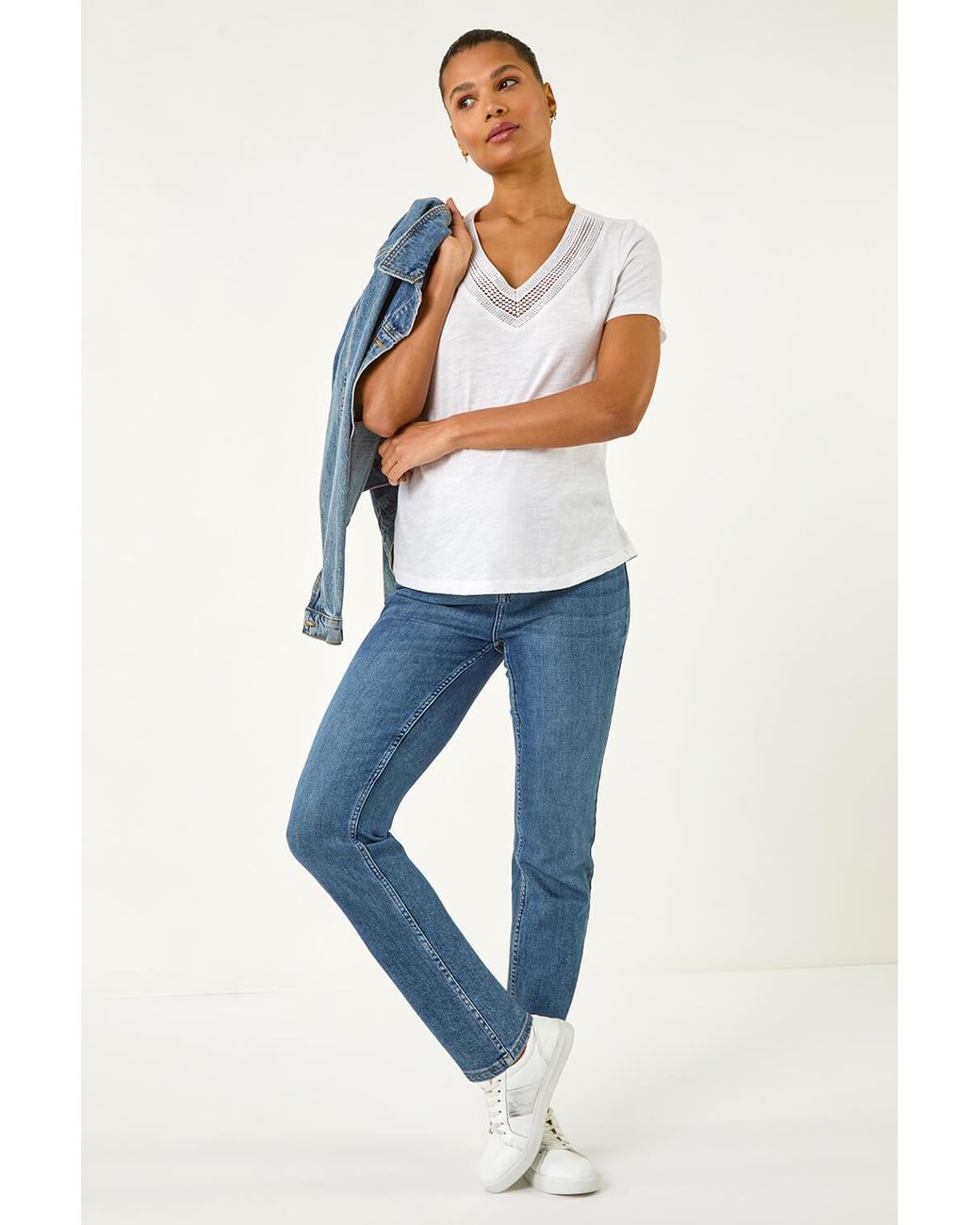 Roman Gray Sequin Trim V-Neck Stretch Top