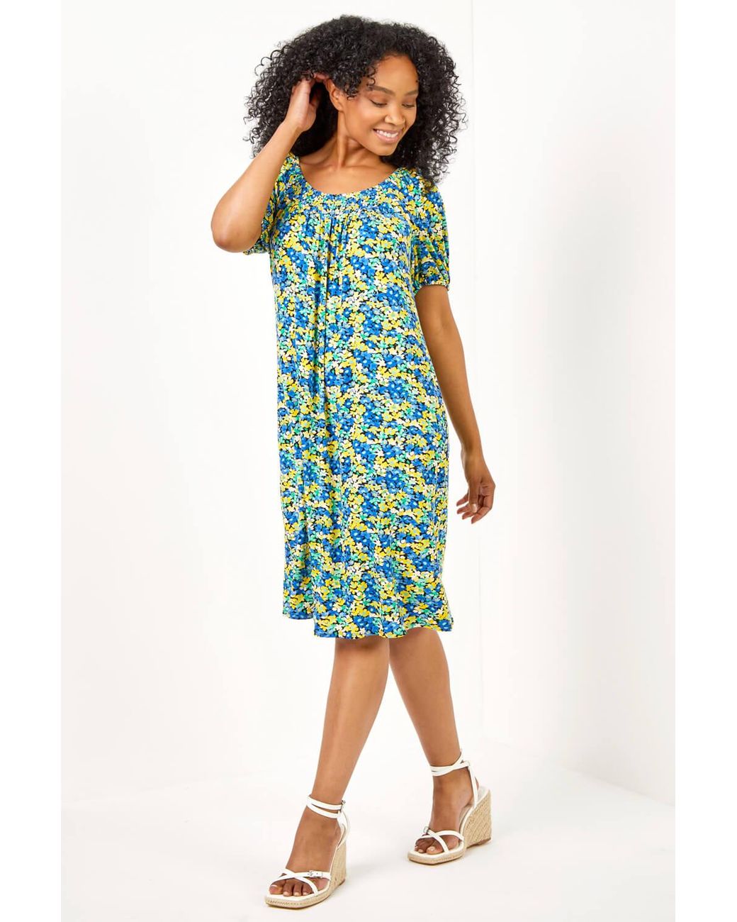 Roman Petite Blue Ditsy Floral Print Jersey Tunic Dress