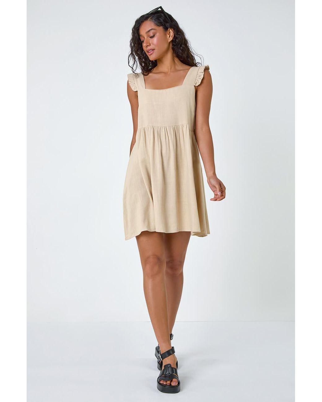 D.u.s.k Natural Frill Tiered Linen Mix Mini Dress