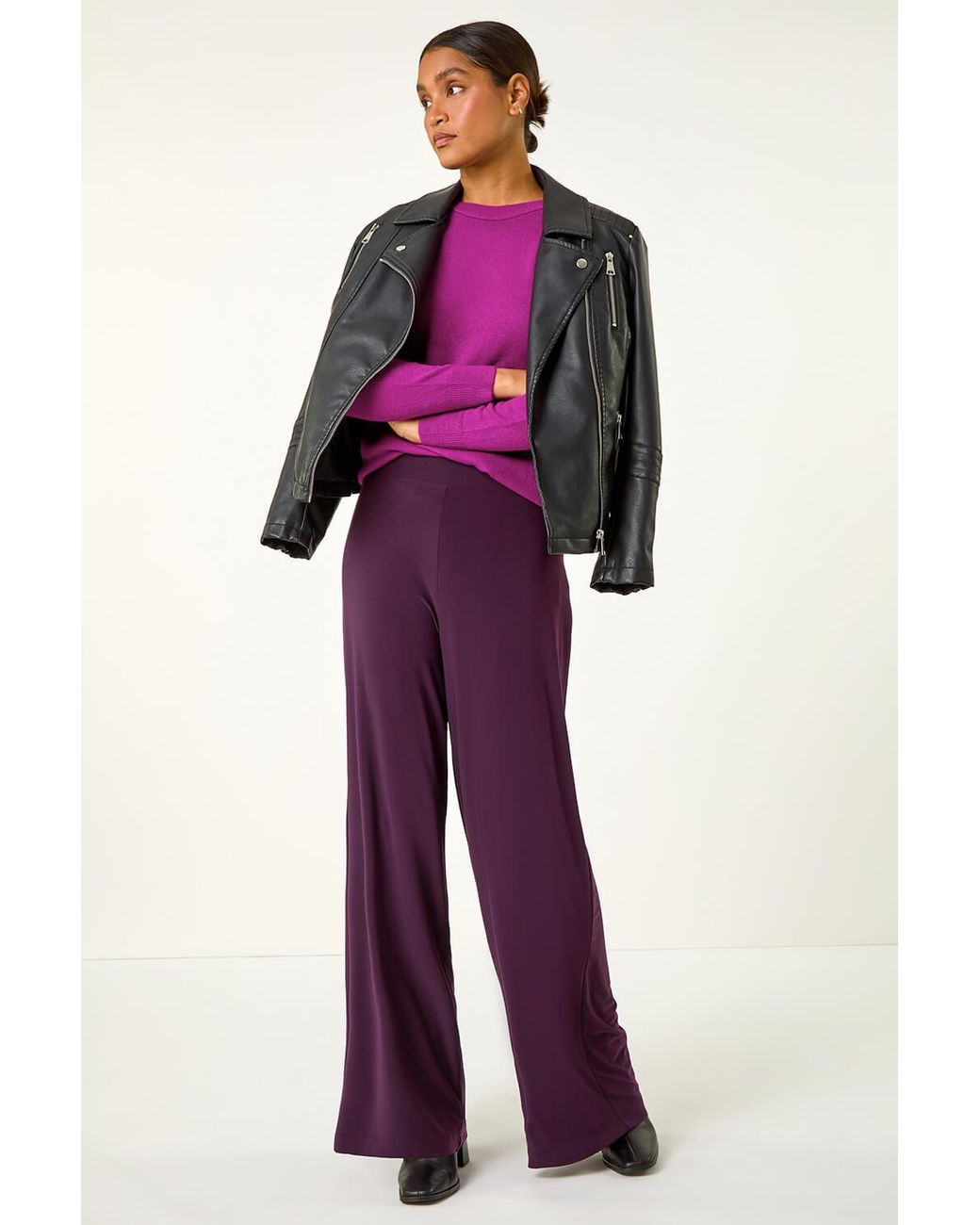 Roman Purple Wide Leg Stretch Trousers