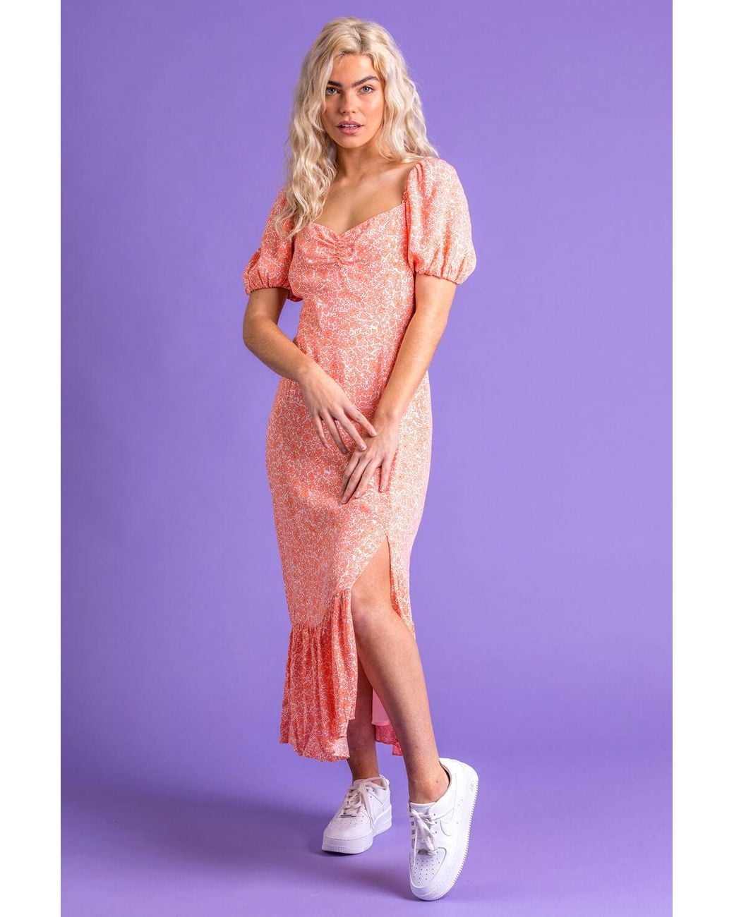 D.u.s.k Multicolor Ditsy Floral Gathered Hem Midi Dress