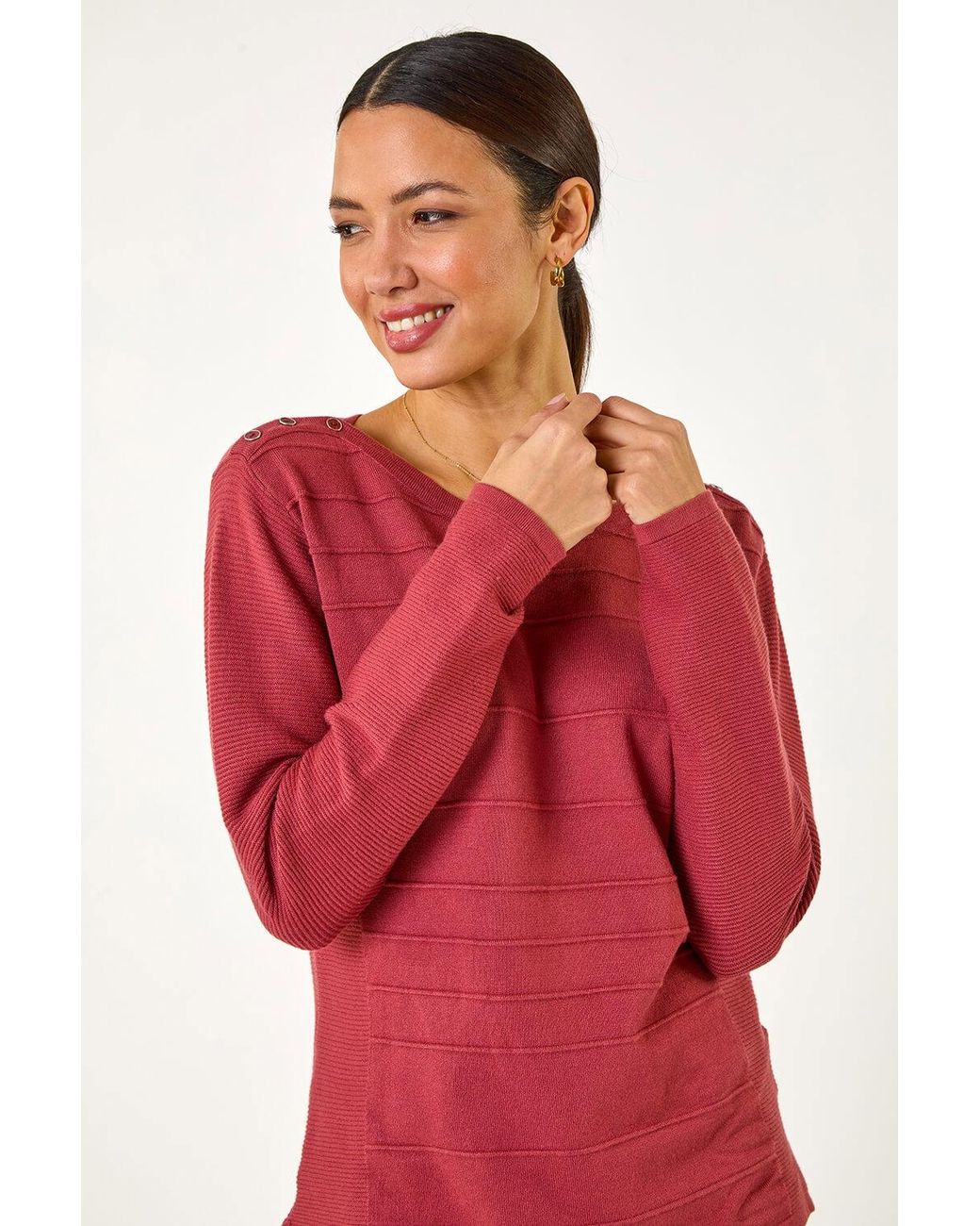 Roman Red Button Detail Ribbed Jumper