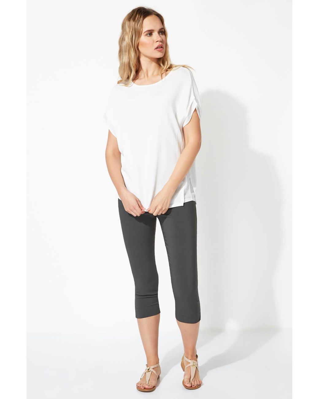 Roman White Chiffon Panel Knit T-Shirt