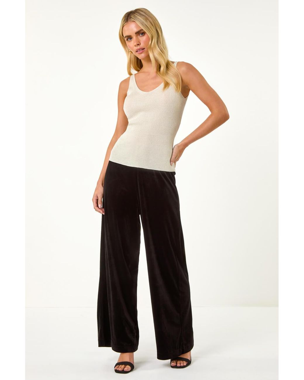 Roman Petite Black Ribbed Shimmer Knit Vest