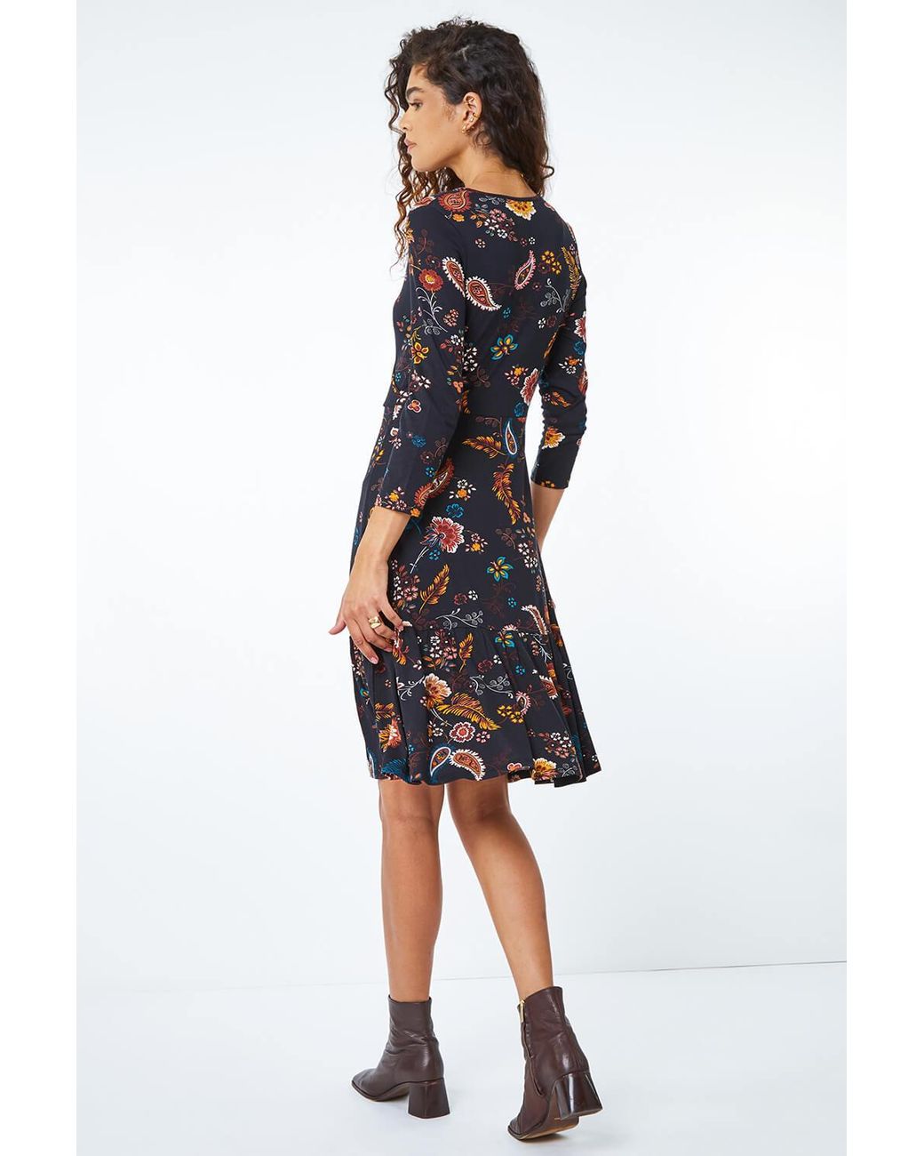 Roman White Paisley Print Mock Wrap Dress