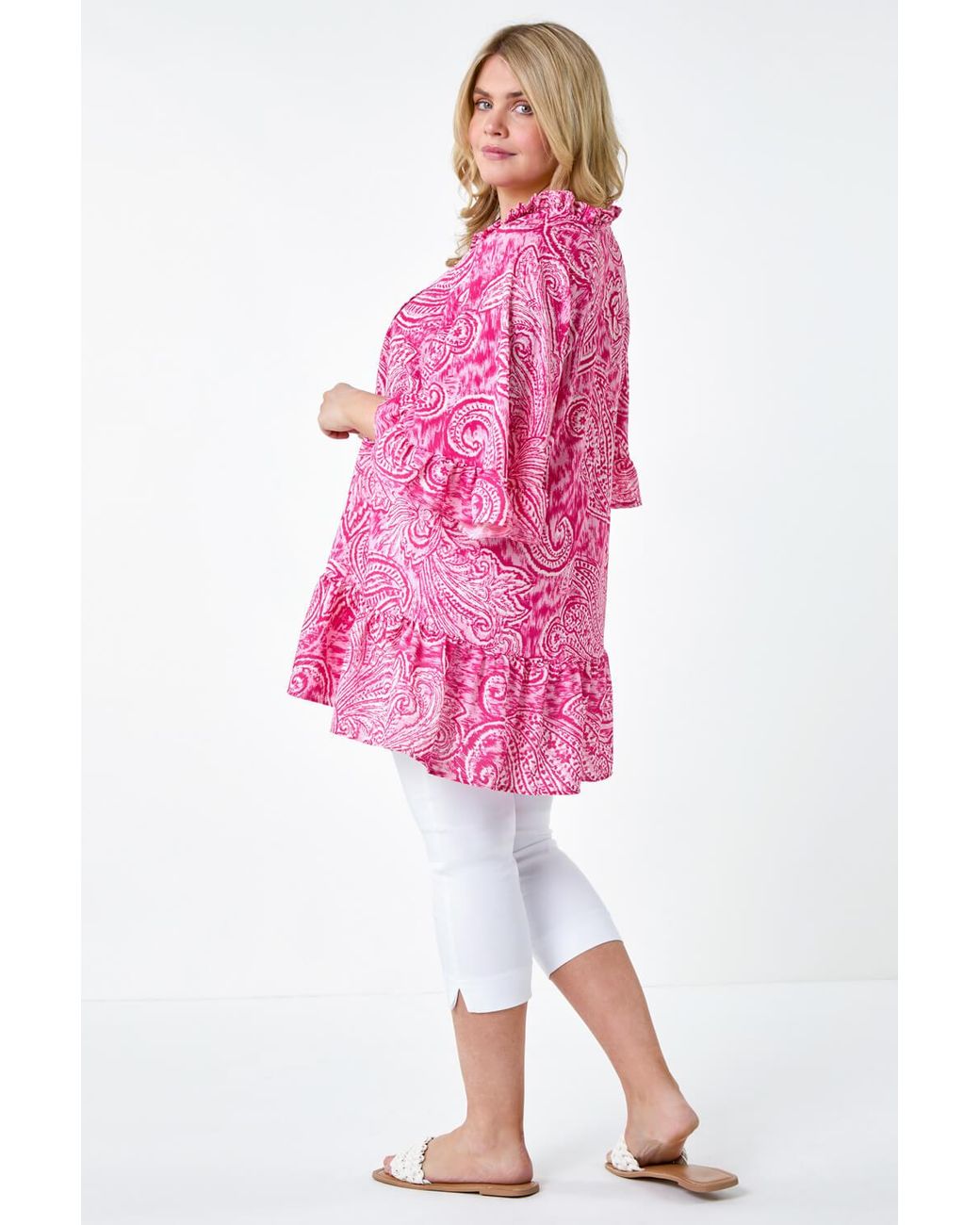 Roman Curve Pink Paisley Frill Tie Detail Top