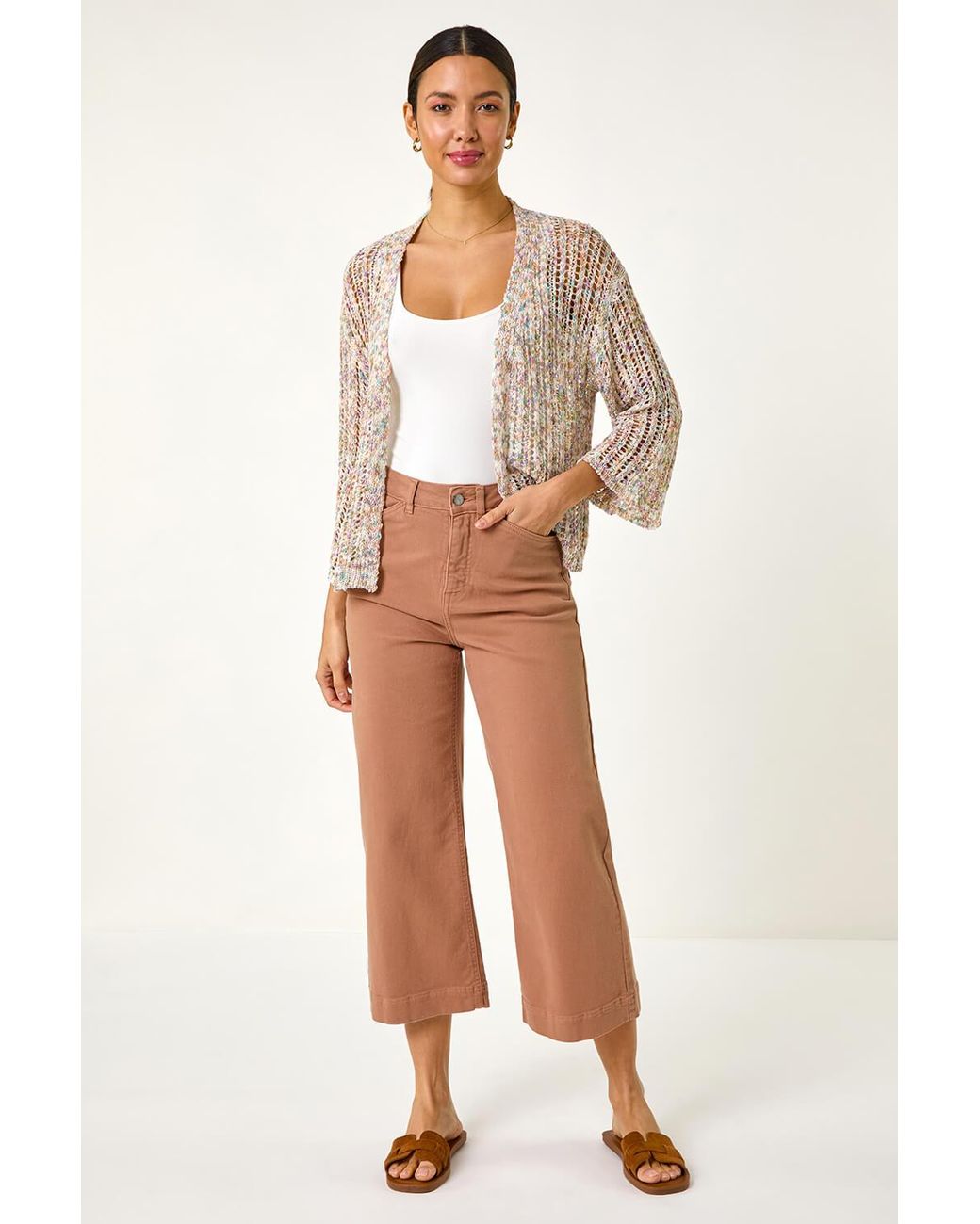 Roman Multicolor Stitch Detail Knit Cardigan