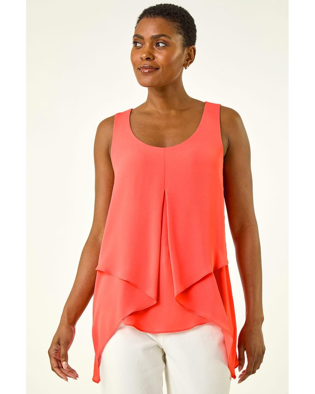 Roman Red Asymmetric Sleeveless Vest Top