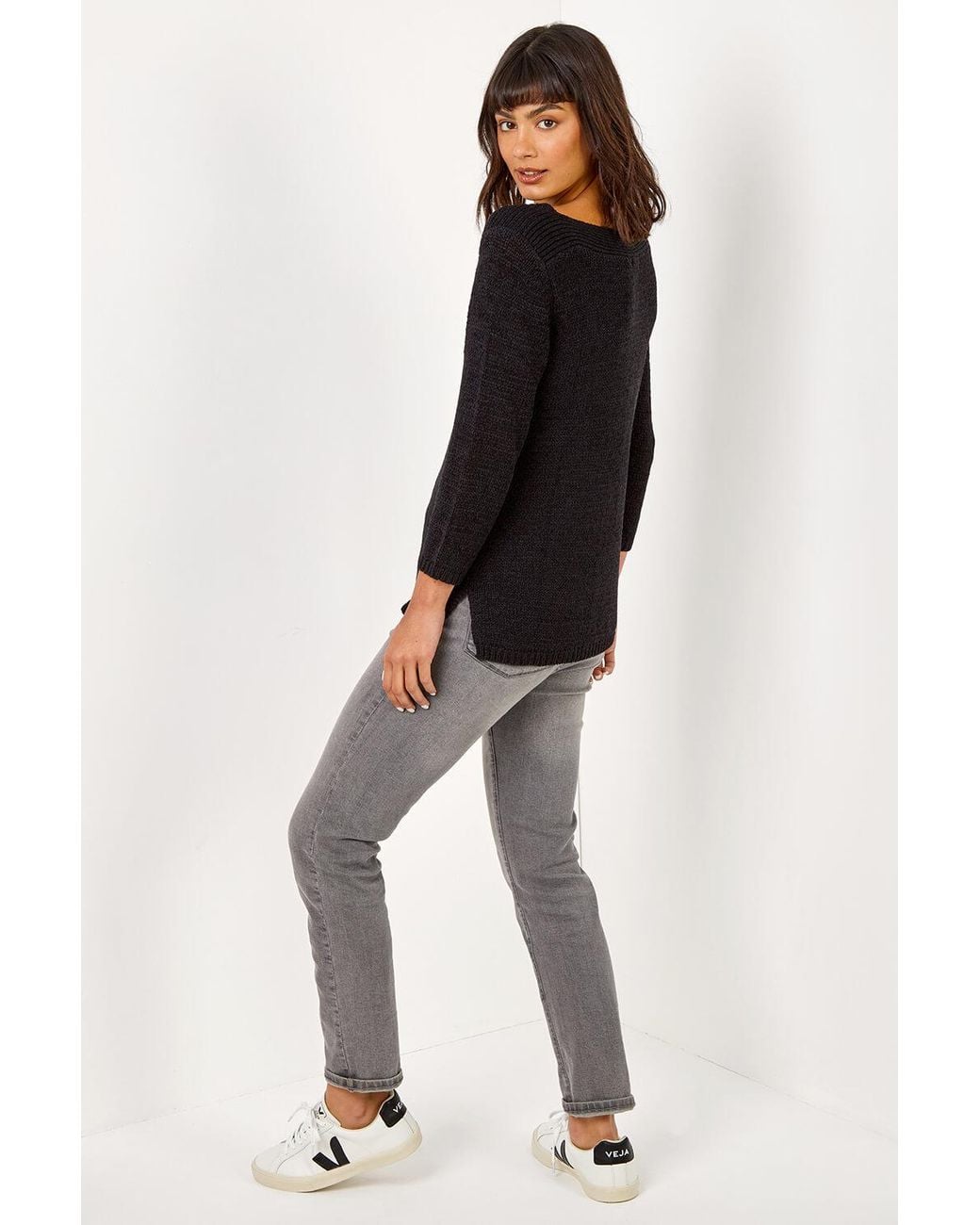 Roman Black Textured Slash Neck Jumper