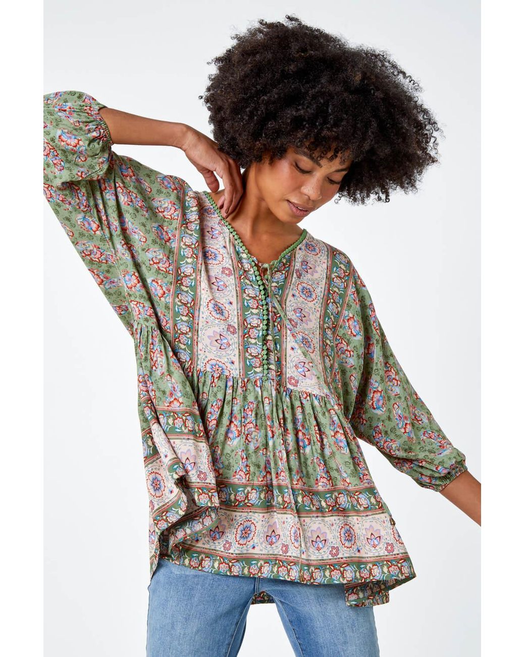 Roman Gray Floral Border Print Overshirt