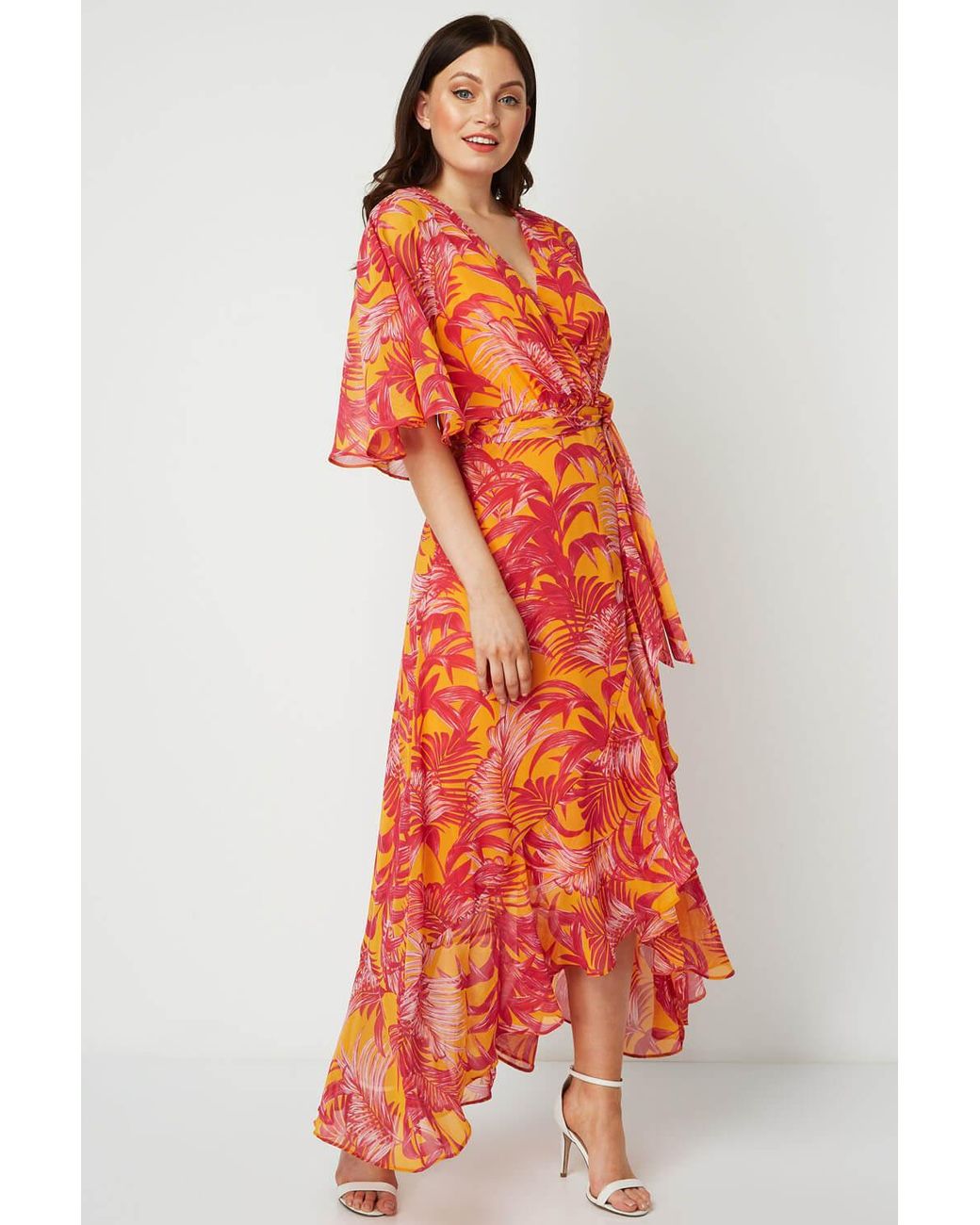 Roman Orange Chiffon Wrap Maxi Dress