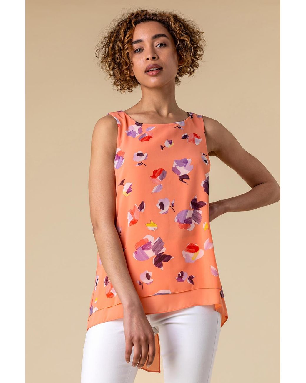 Roman Multicolor Abstract Floral Print Vest Top