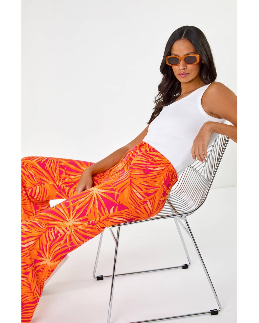 D.u.s.k Orange Palm Print Wide Leg Trouser