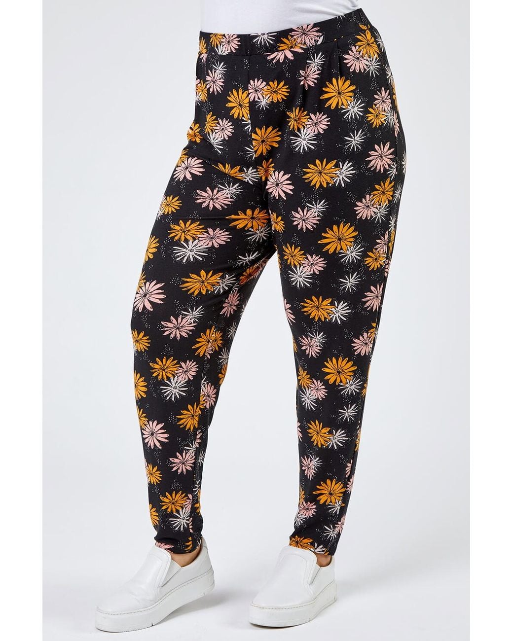 Roman Curve Black Floral Print Jersey Trouser