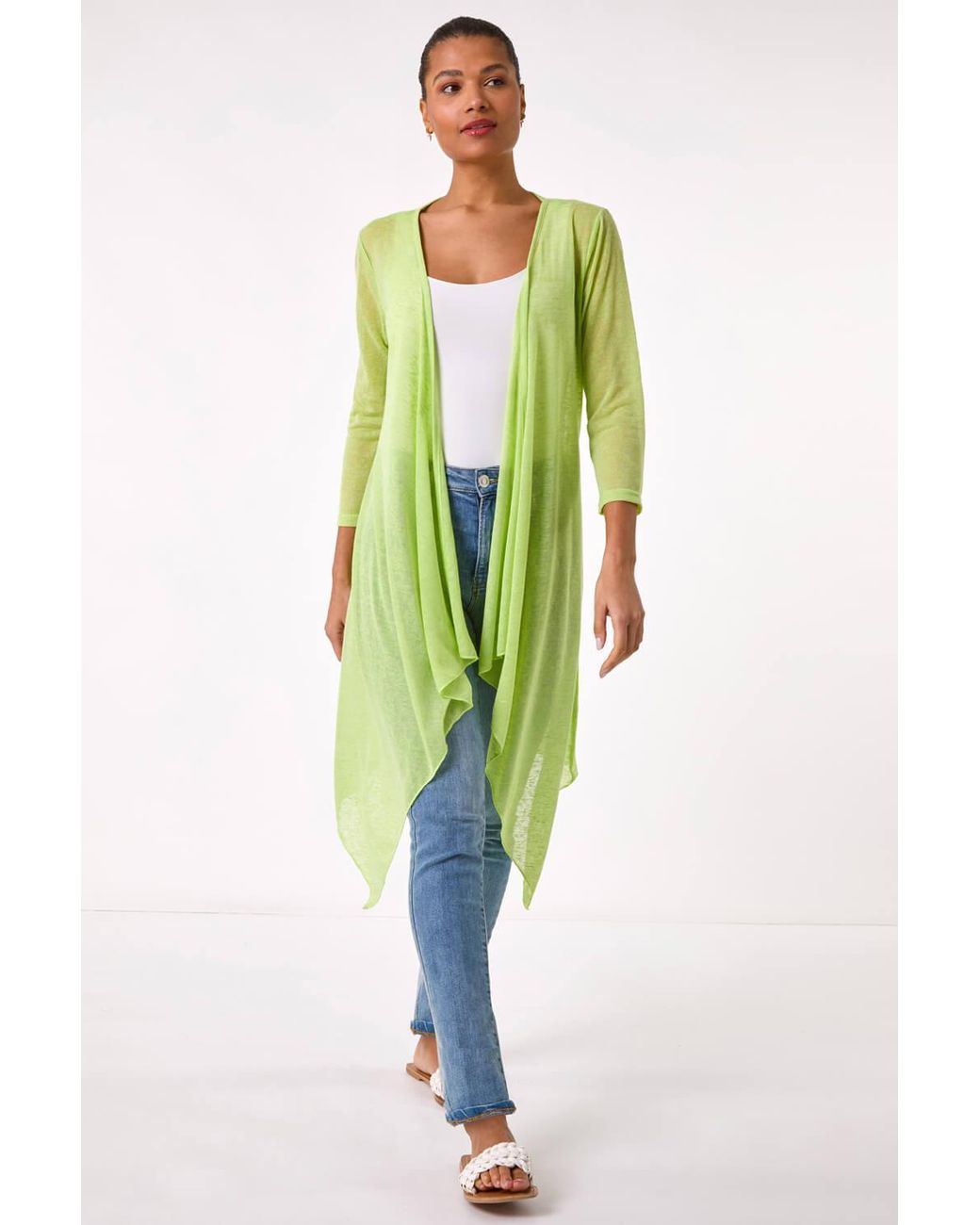 Roman Green Longline Waterfall Cardigan