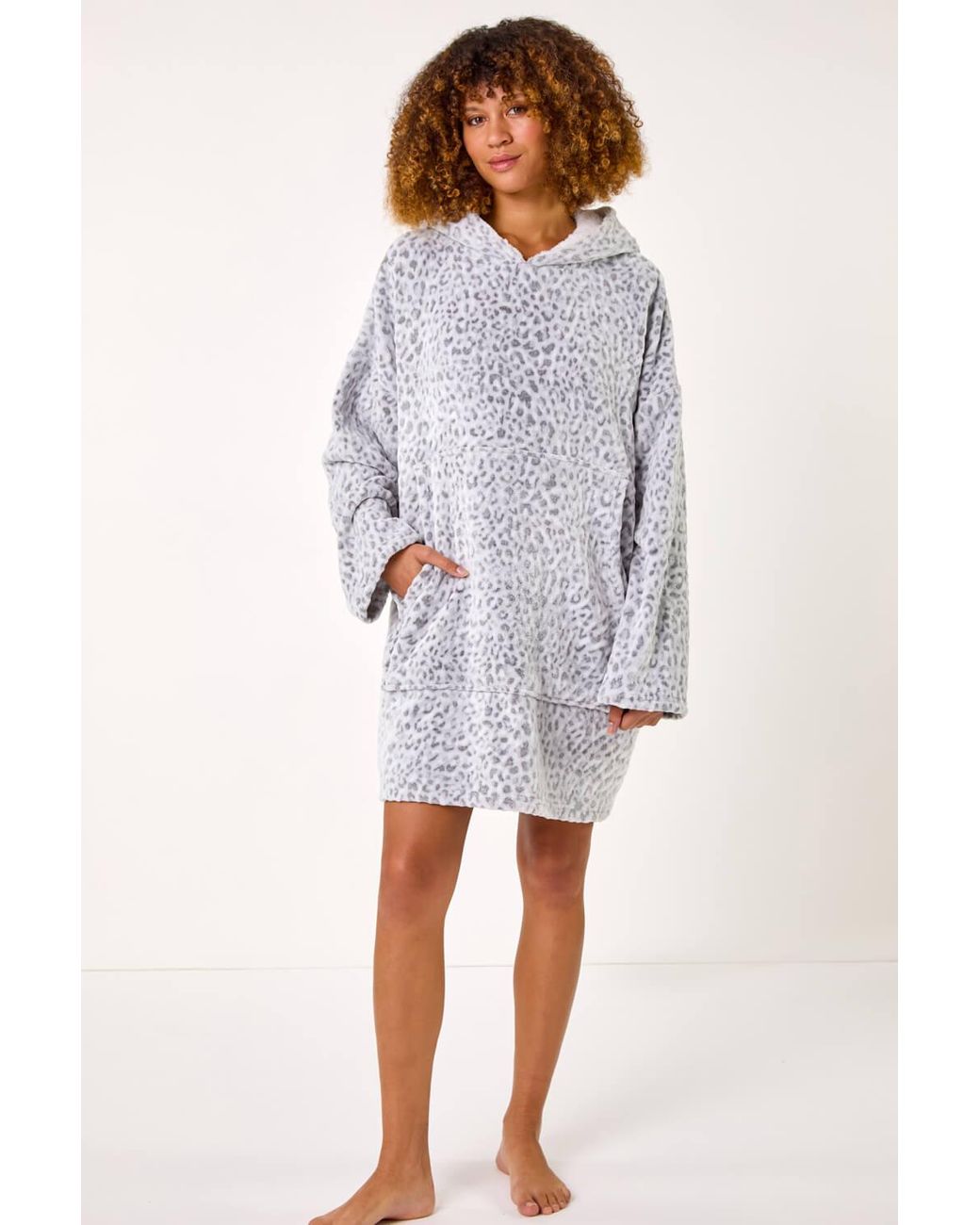Roman Gray Animal Print Lounge Blanket Hoodie