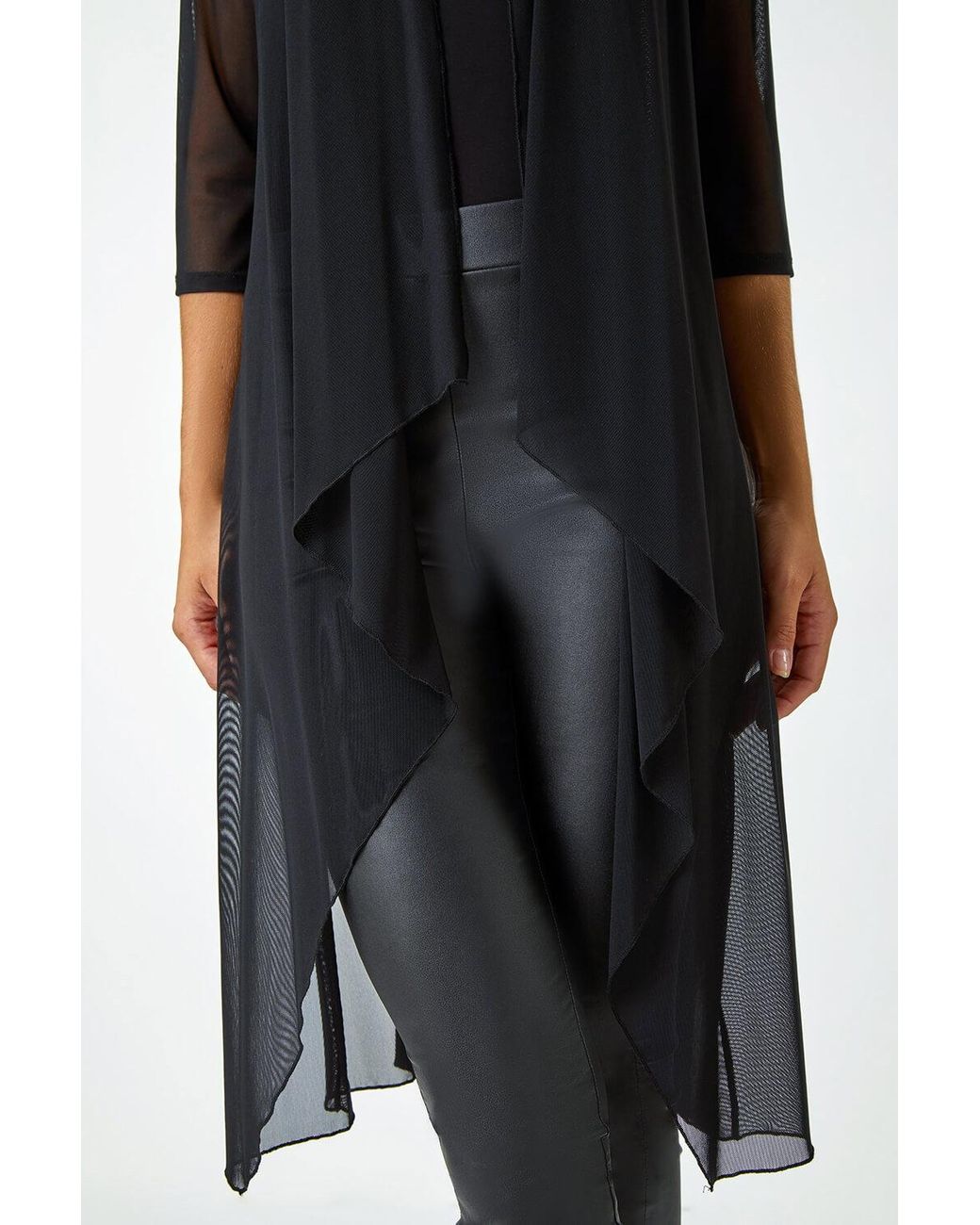 Roman Black 3/4 Sleeve Mesh Longline Kimono