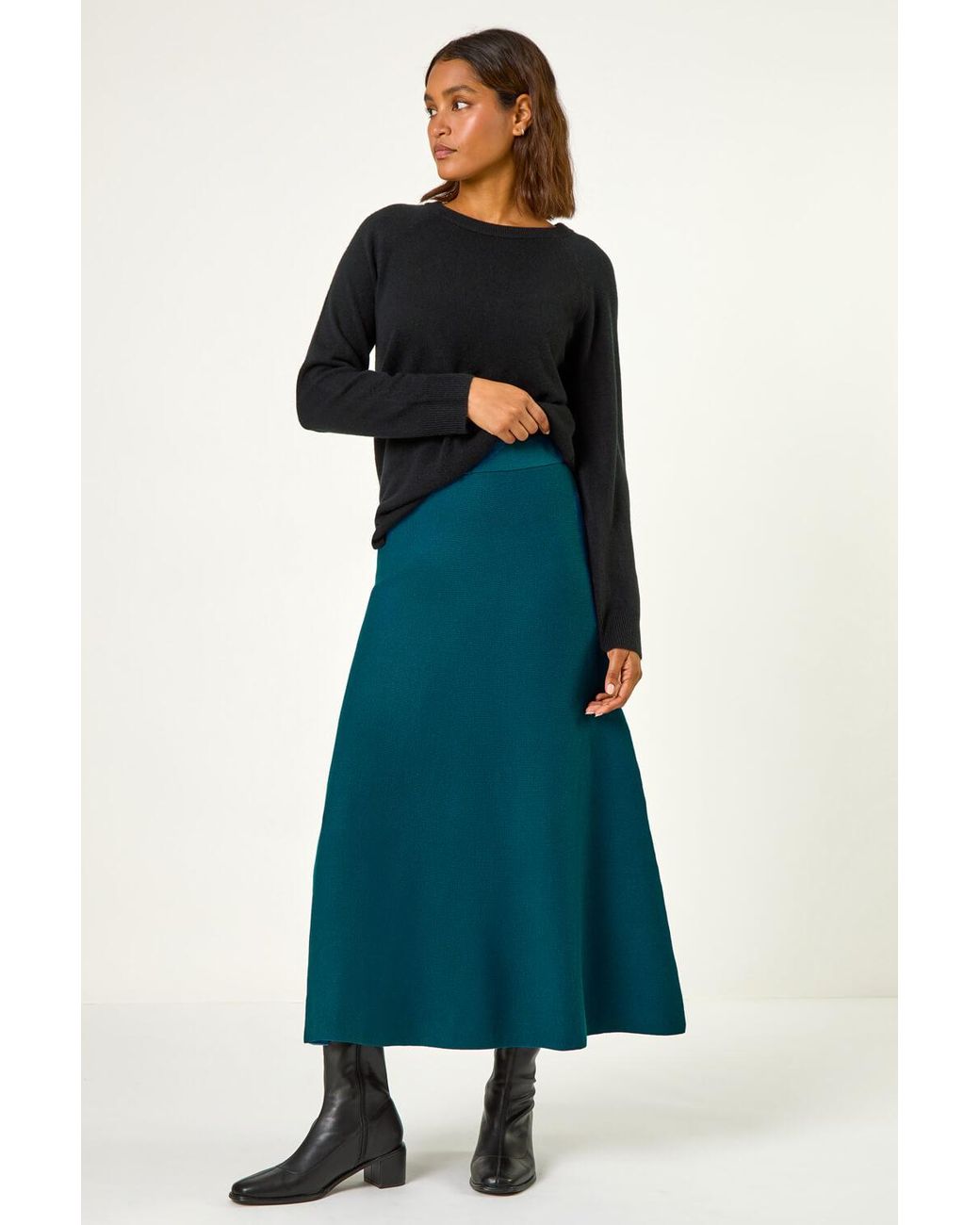 Roman Blue Knitted Midi Stretch Skirt