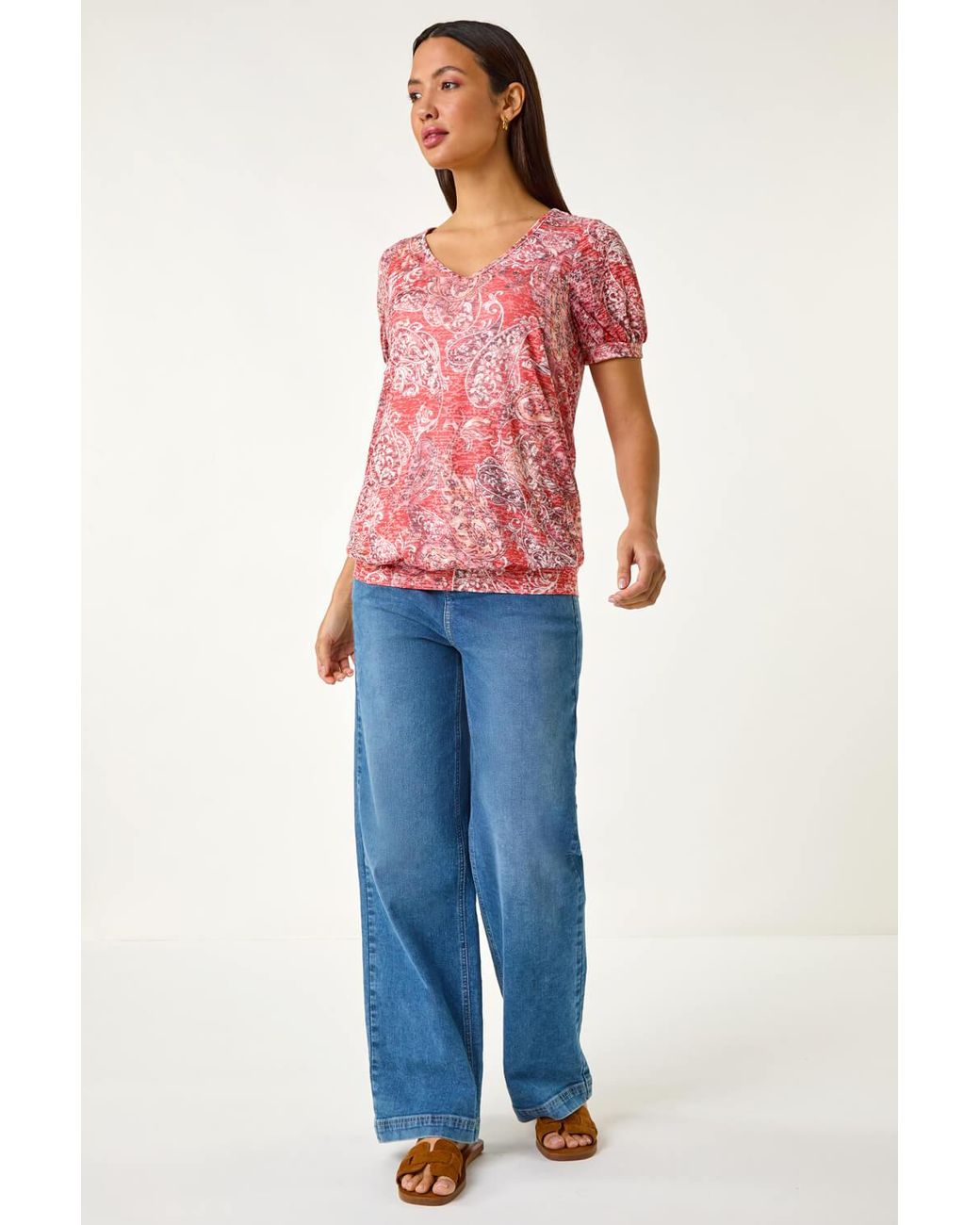 Roman Red Paisley Burnout Blouson Top