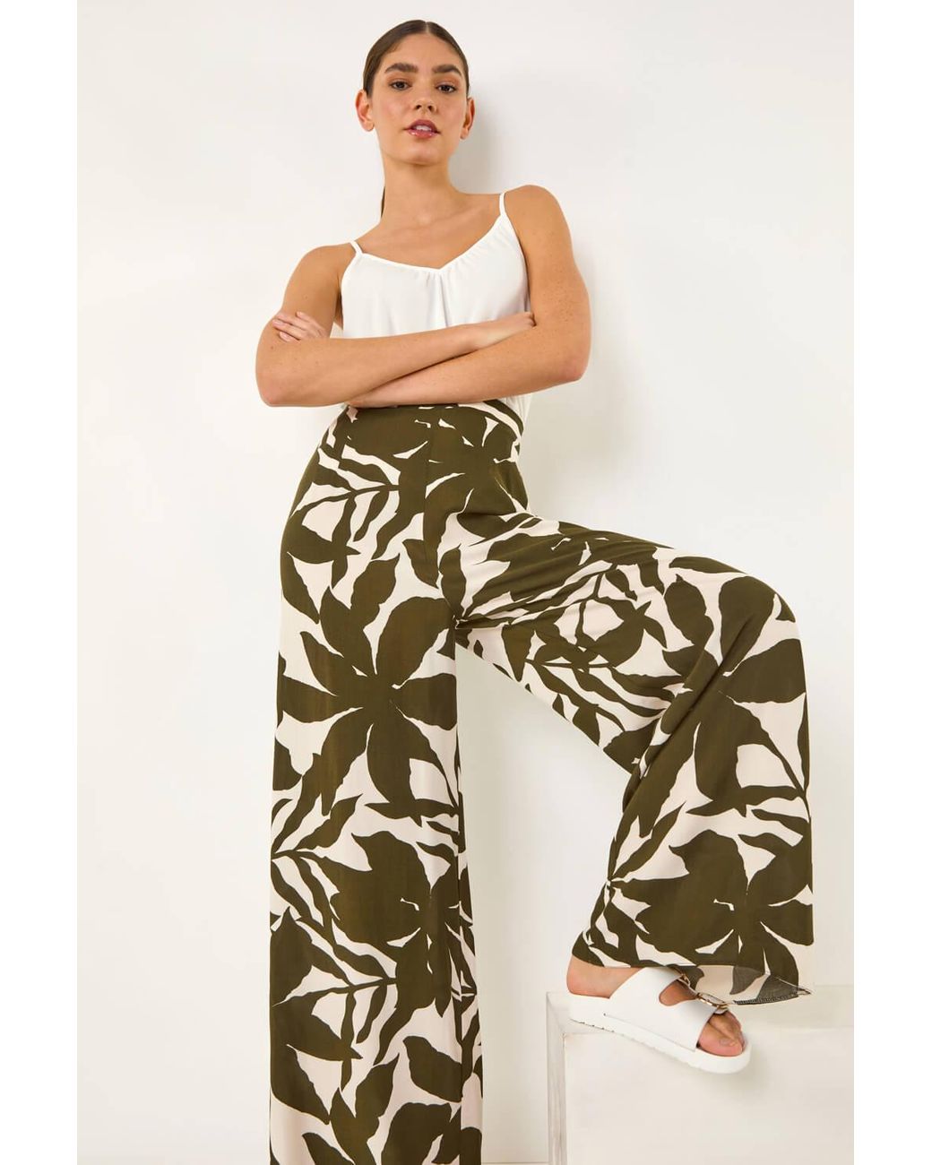 Roman White Floral Mono Wide Leg Trouser