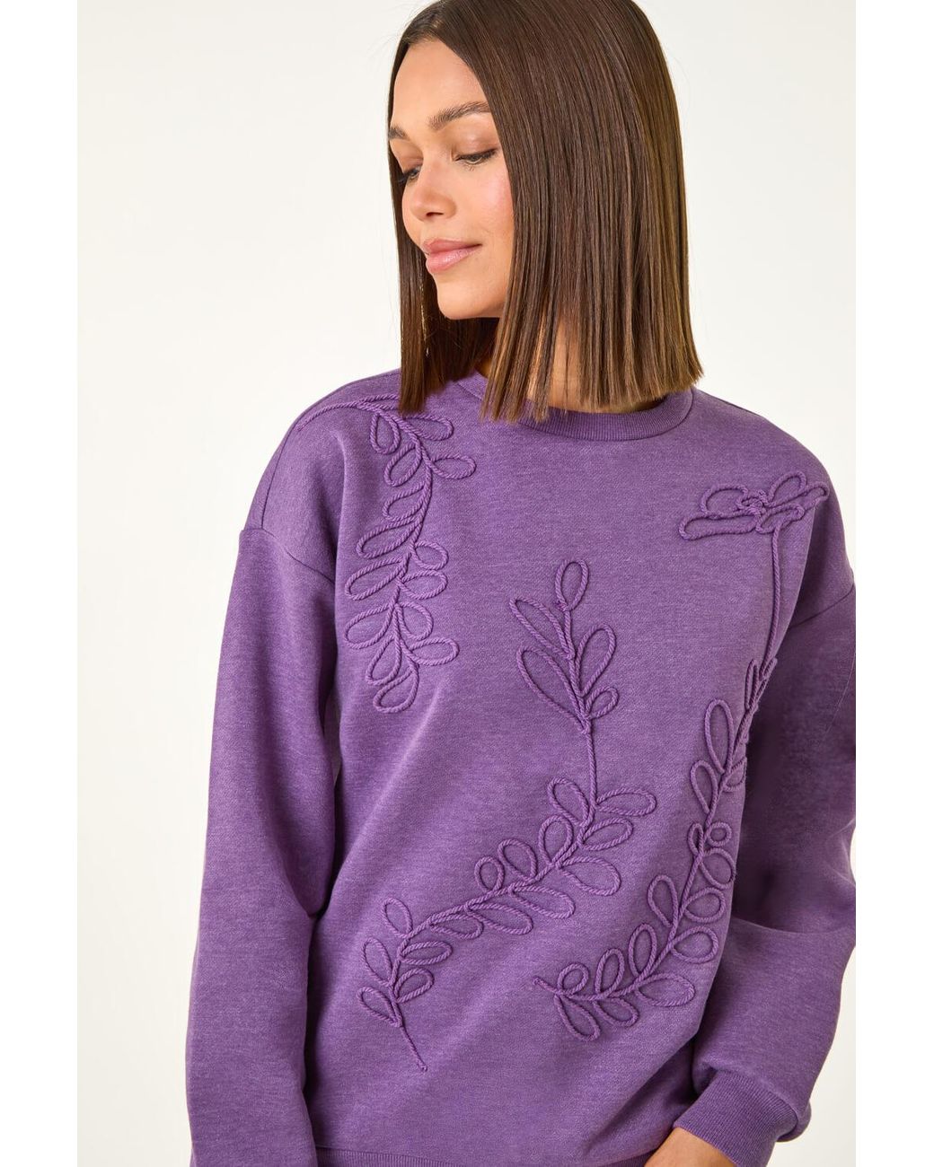 Roman Purple Floral Embroidered Sweatshirt