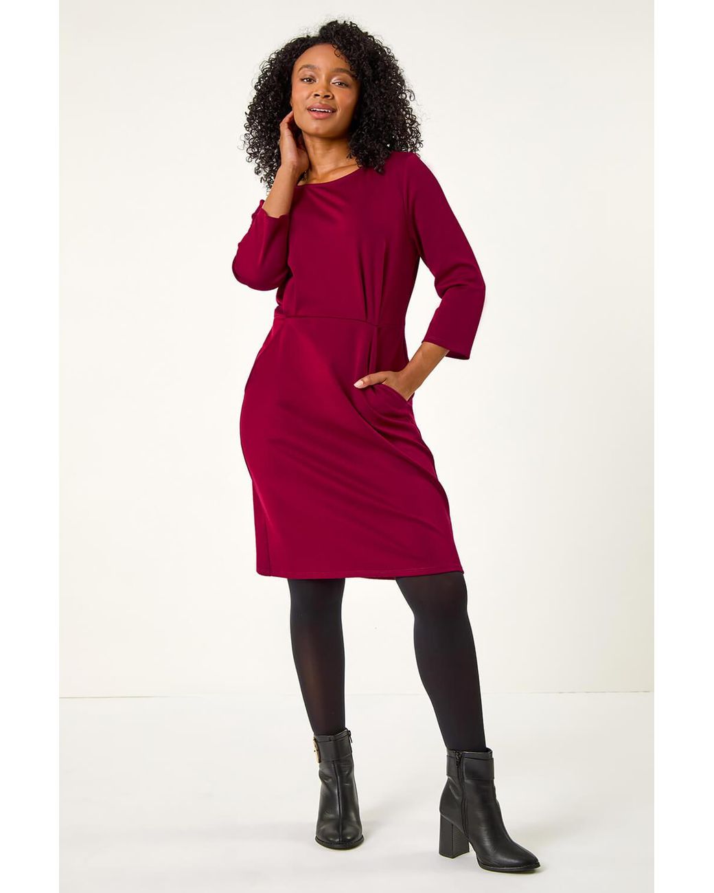 Roman Petite Red Pocket Stretch Dress