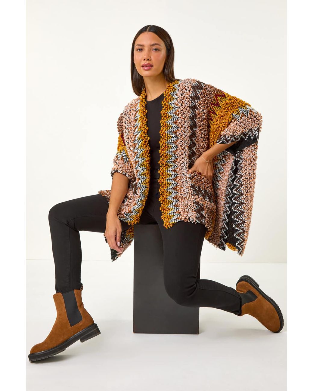Roman Brown Boucle Patterned Cape