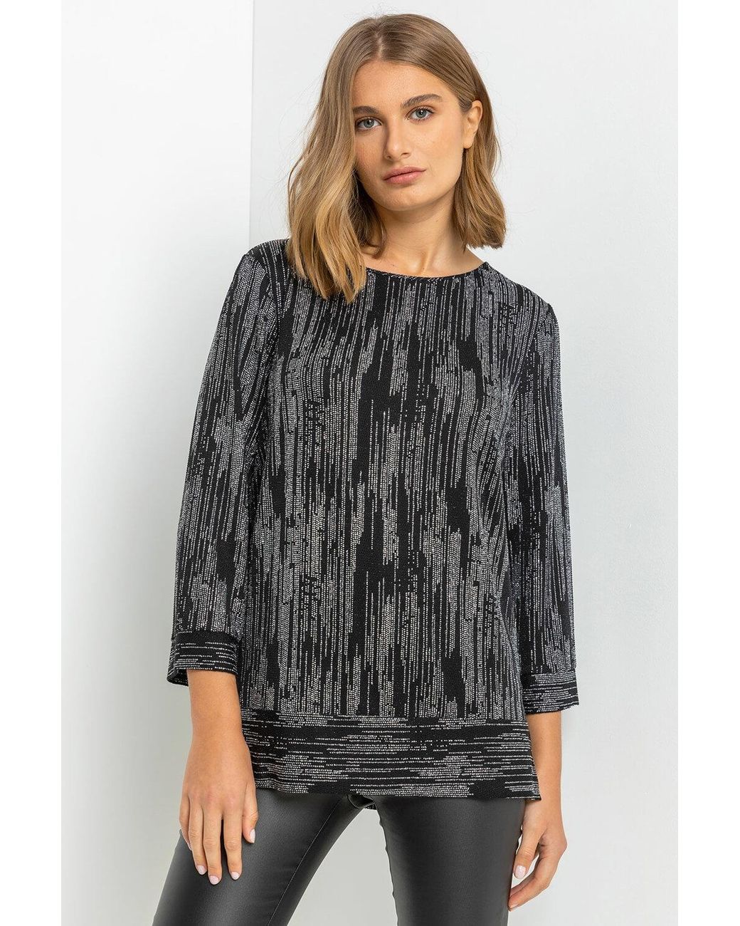 Roman Metallic Shimmer Stripe Glitter Top