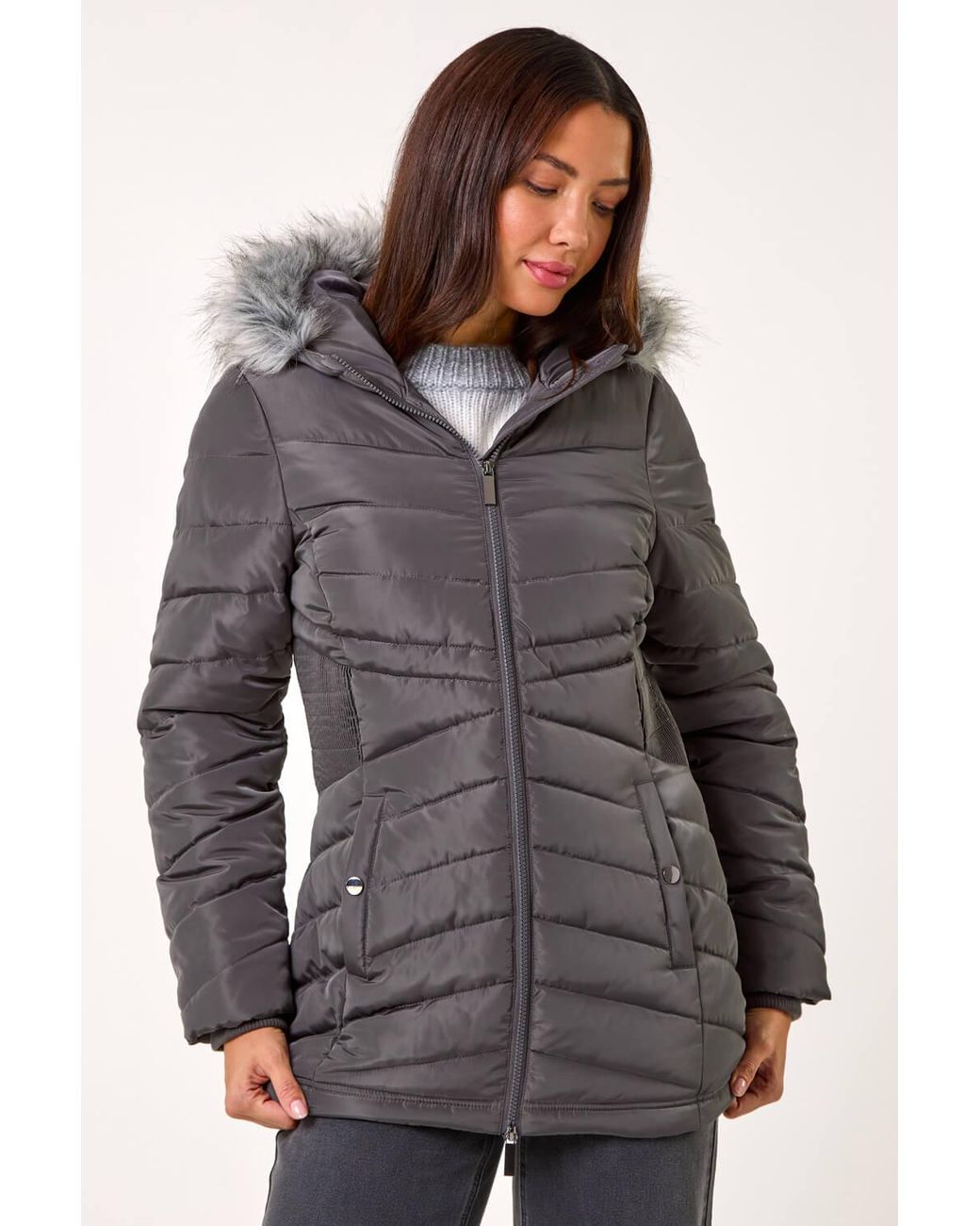 Roman Multicolor Faux Fur Hooded Quilt Coat
