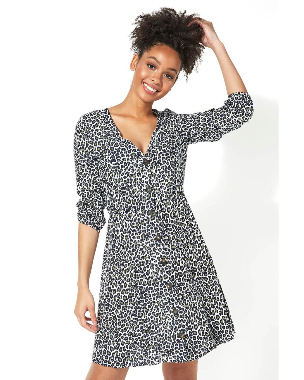 Roman Multicolor Leopard Print Button Through Skater Dress