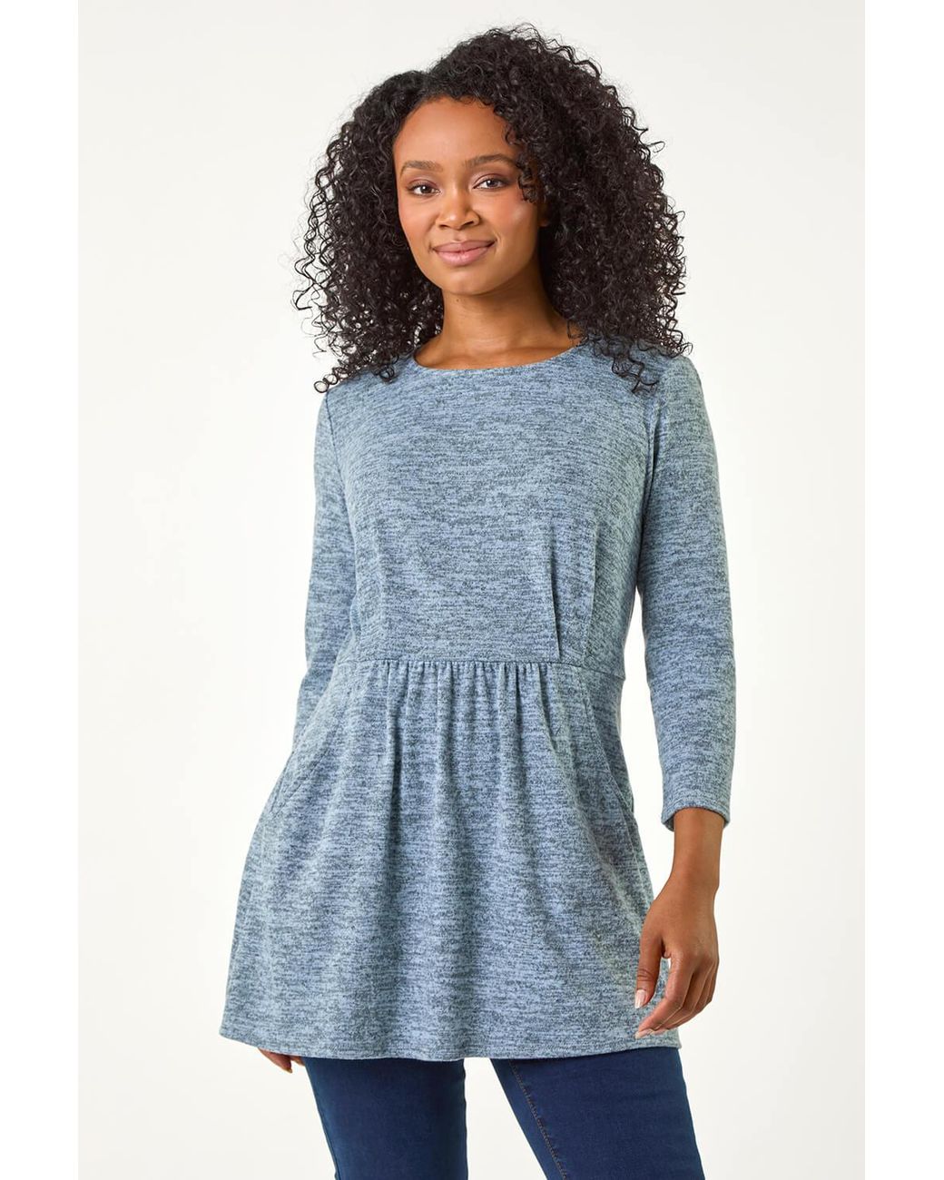 Roman Petite Blue Brushed Knit Pocket Detail Top