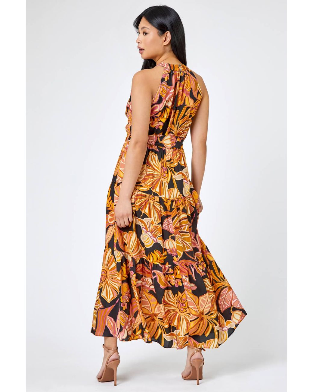 Roman Petite Multicolor Floral Print Tiered Dress