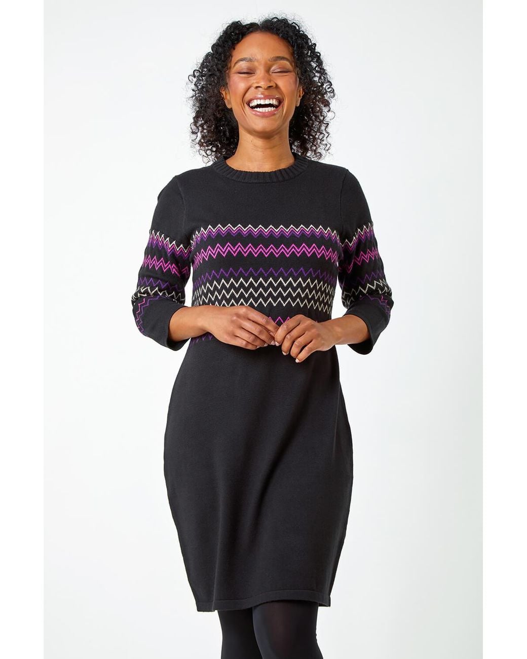 Roman Petite Blue Zig Zag Knitted Stretch Dress