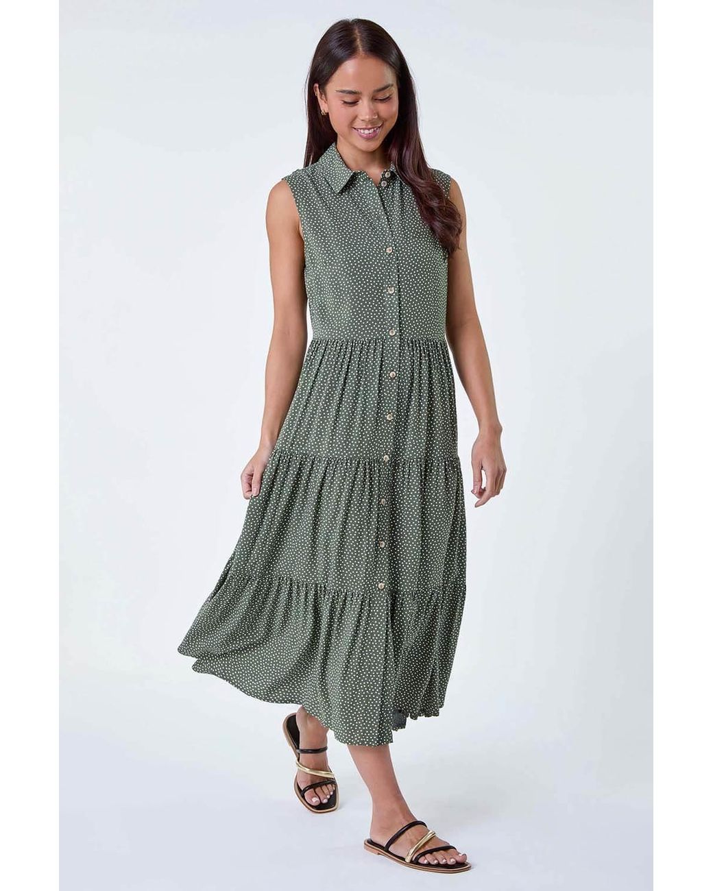 Roman Petite White Polka Dot Midi Shirt Dress