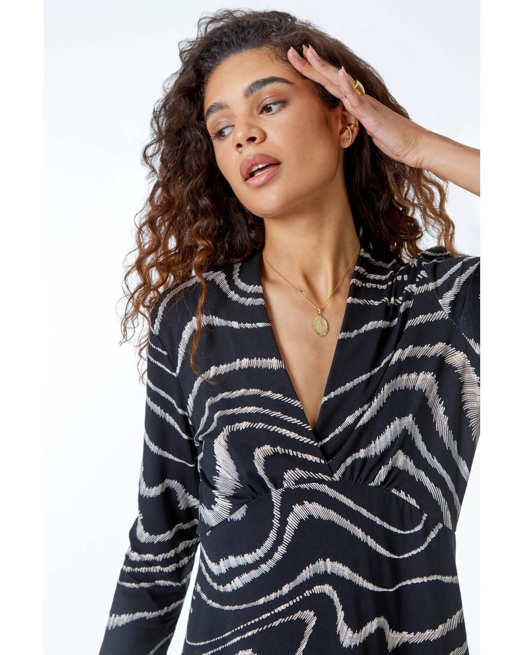 Roman Black Animal Print Stretch Dress