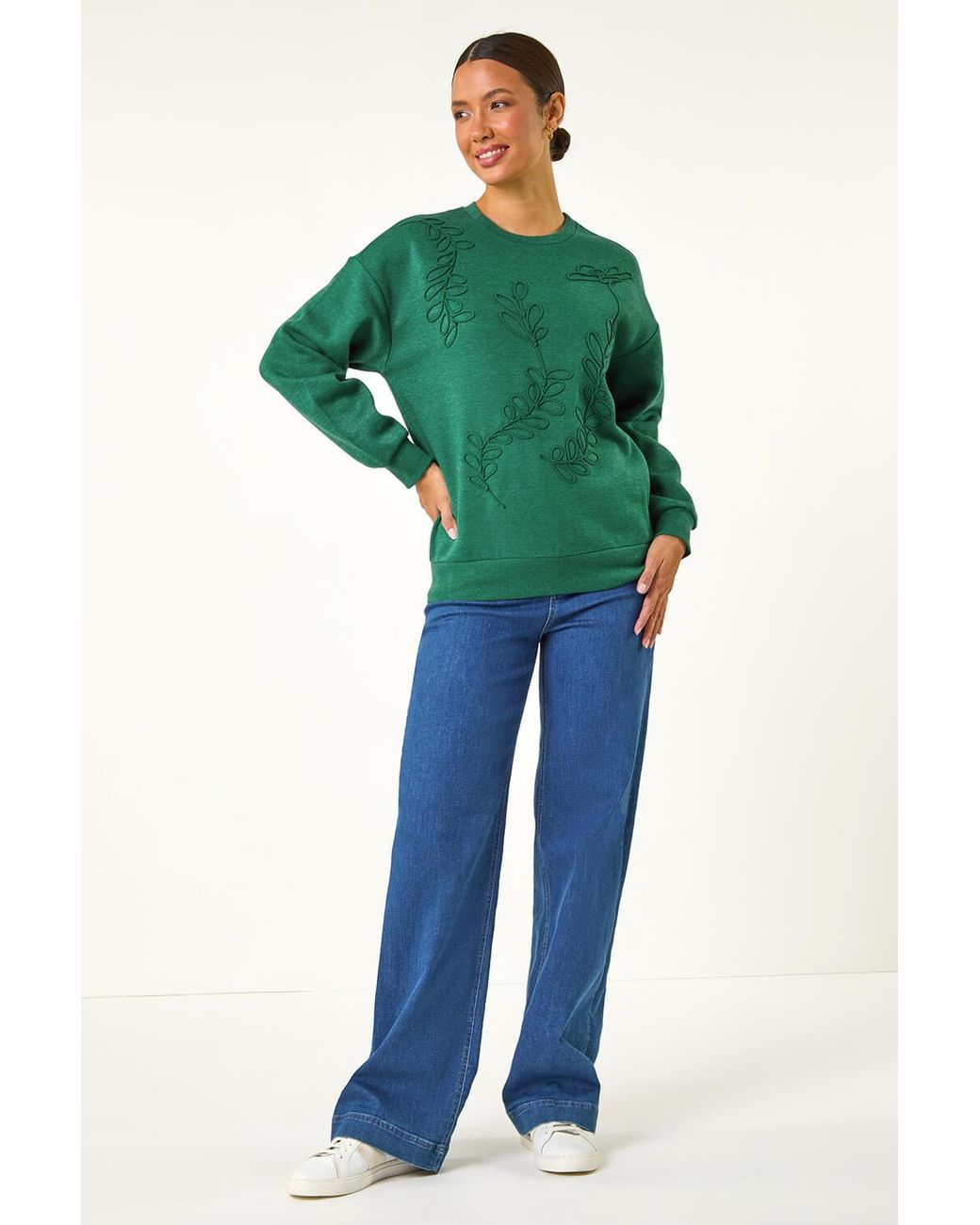 Roman Green Floral Embroidered Sweatshirt